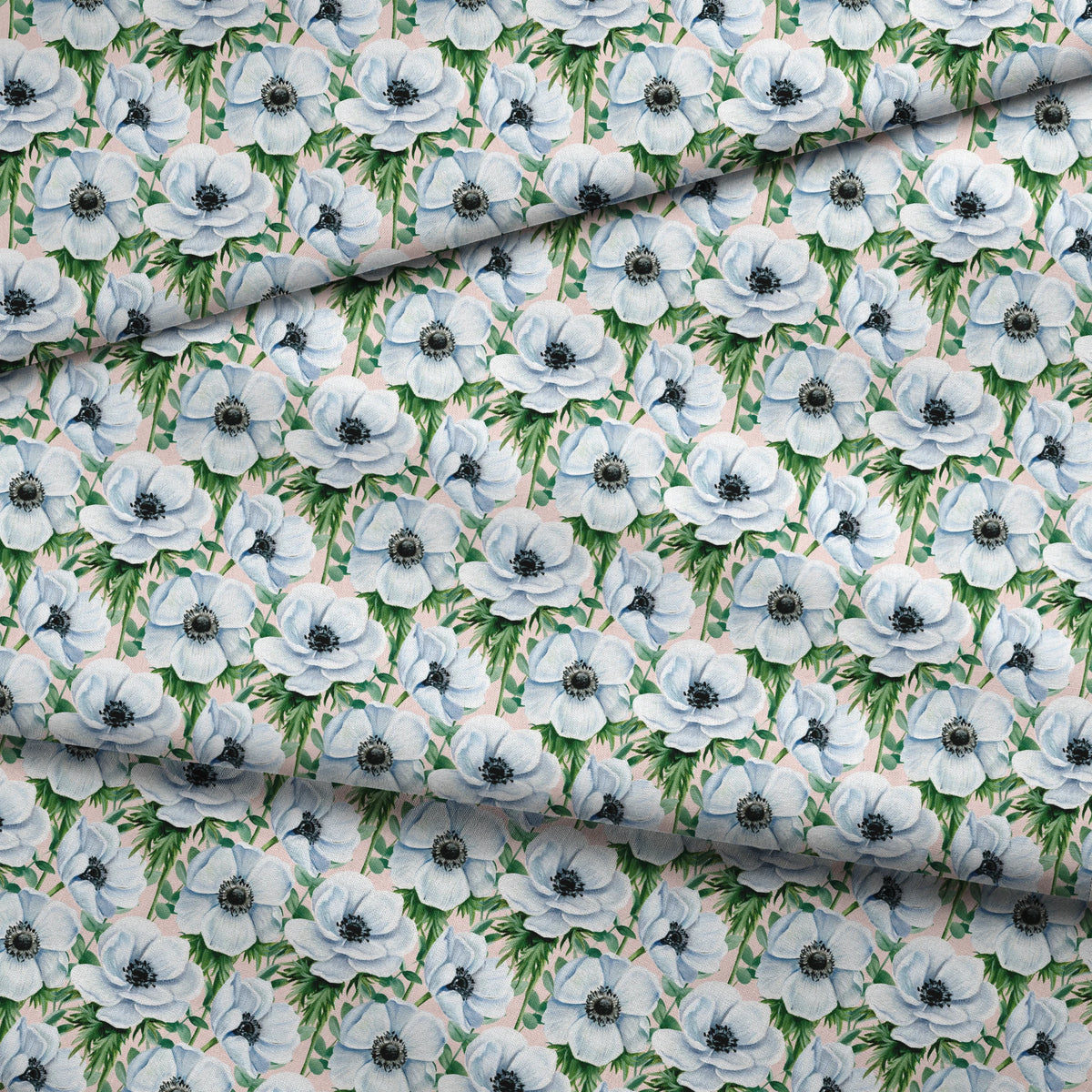 Danielle Murray White Anemones on Pink Fabric