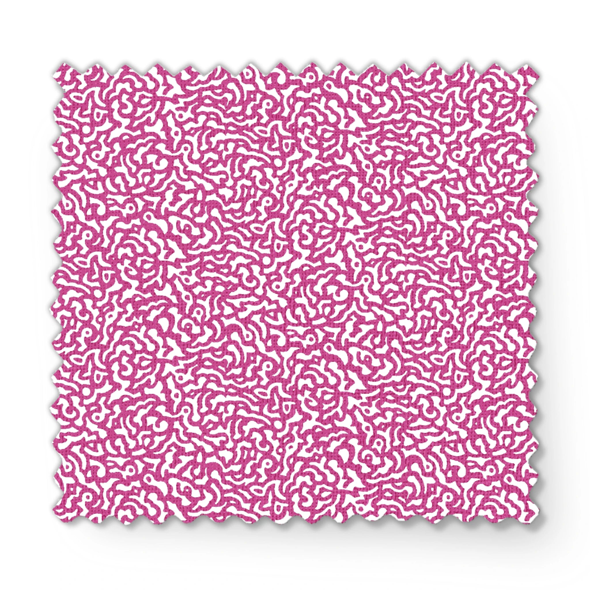 Intricate magenta squiggly pattern on white background resembling organic coral-like shapes fabric swatch mockup