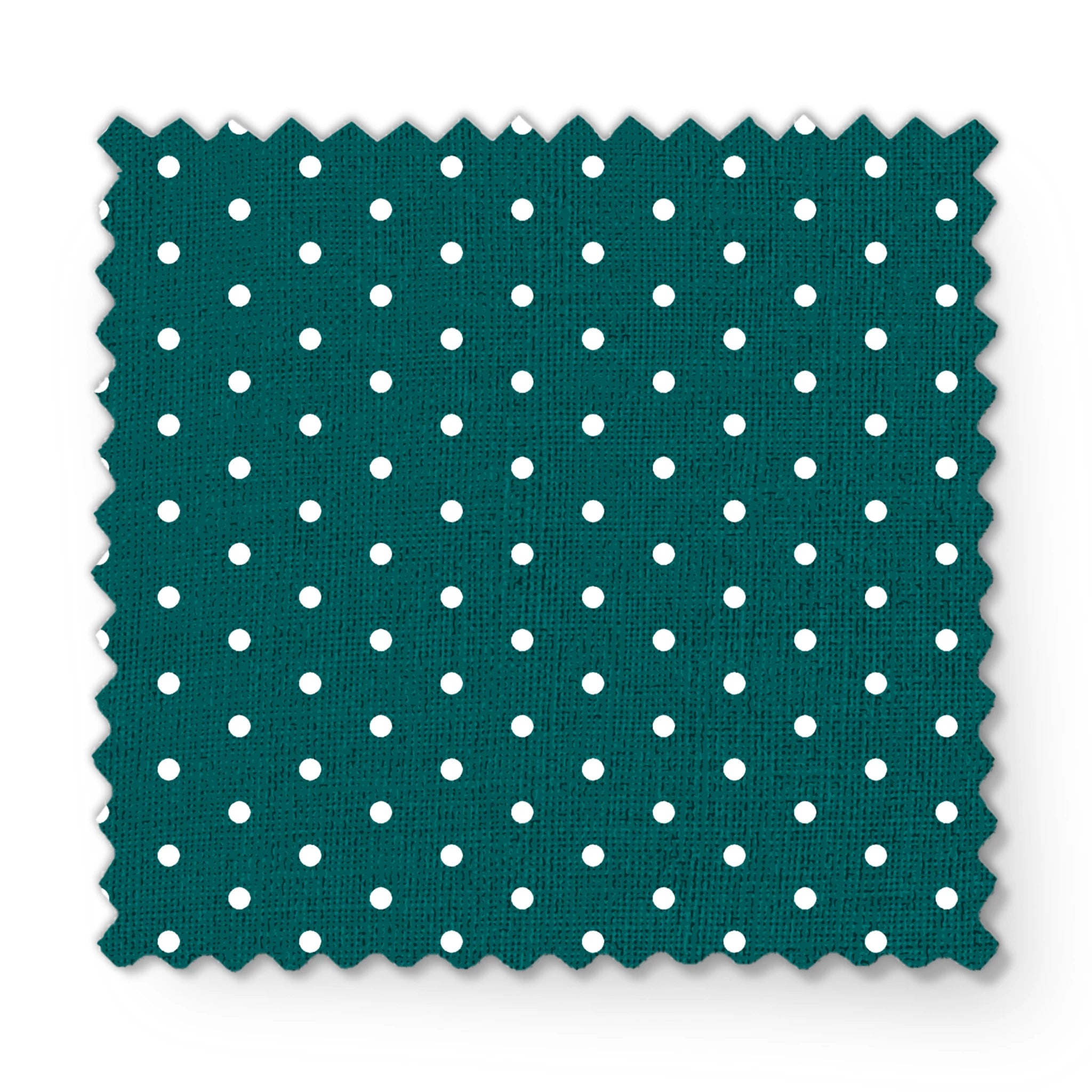 White circles on a dark teal background fabric swatch mockup