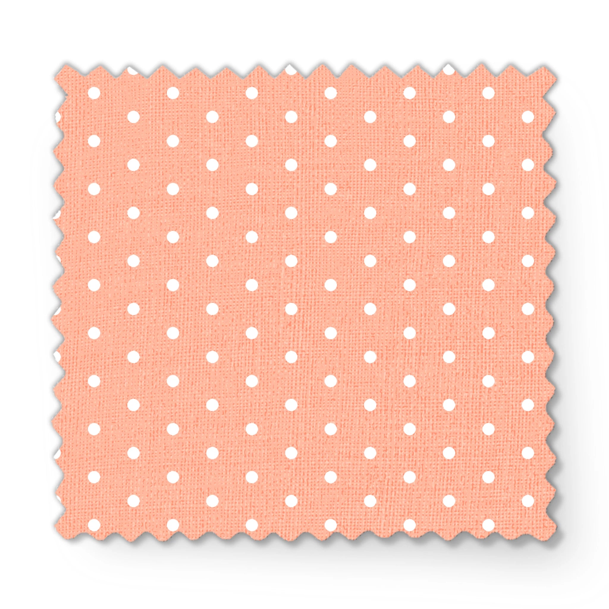 White circles on a peach/salmon colored background fabric swatch mockup