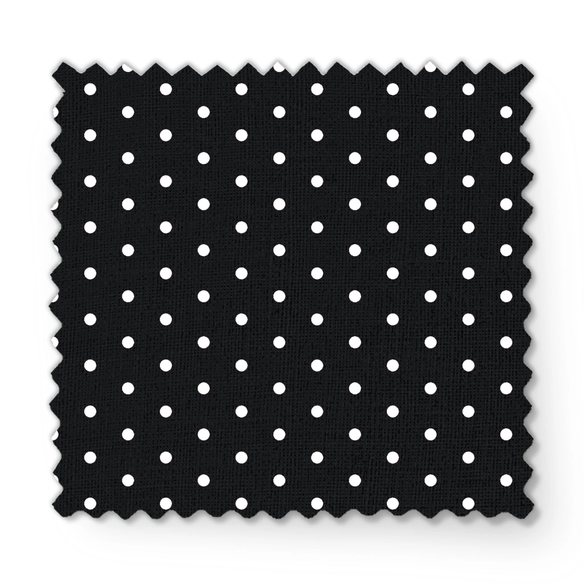 White circular dots on a black background fabric swatch mockup