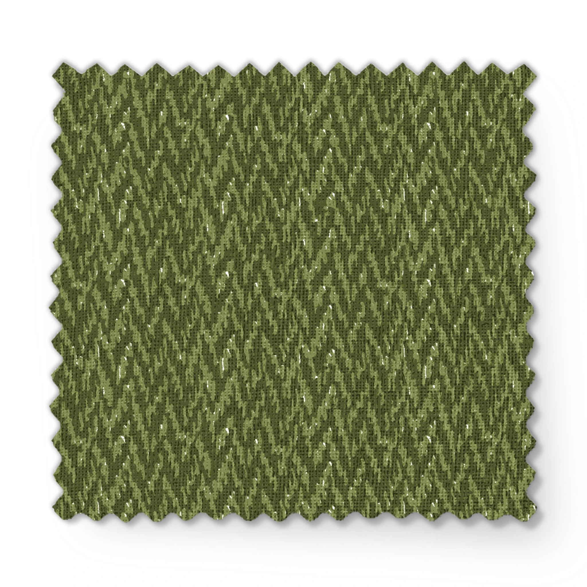 Military camouflage pattern in various shades of olive green with irregular vertical stripes fabric swatch mockup