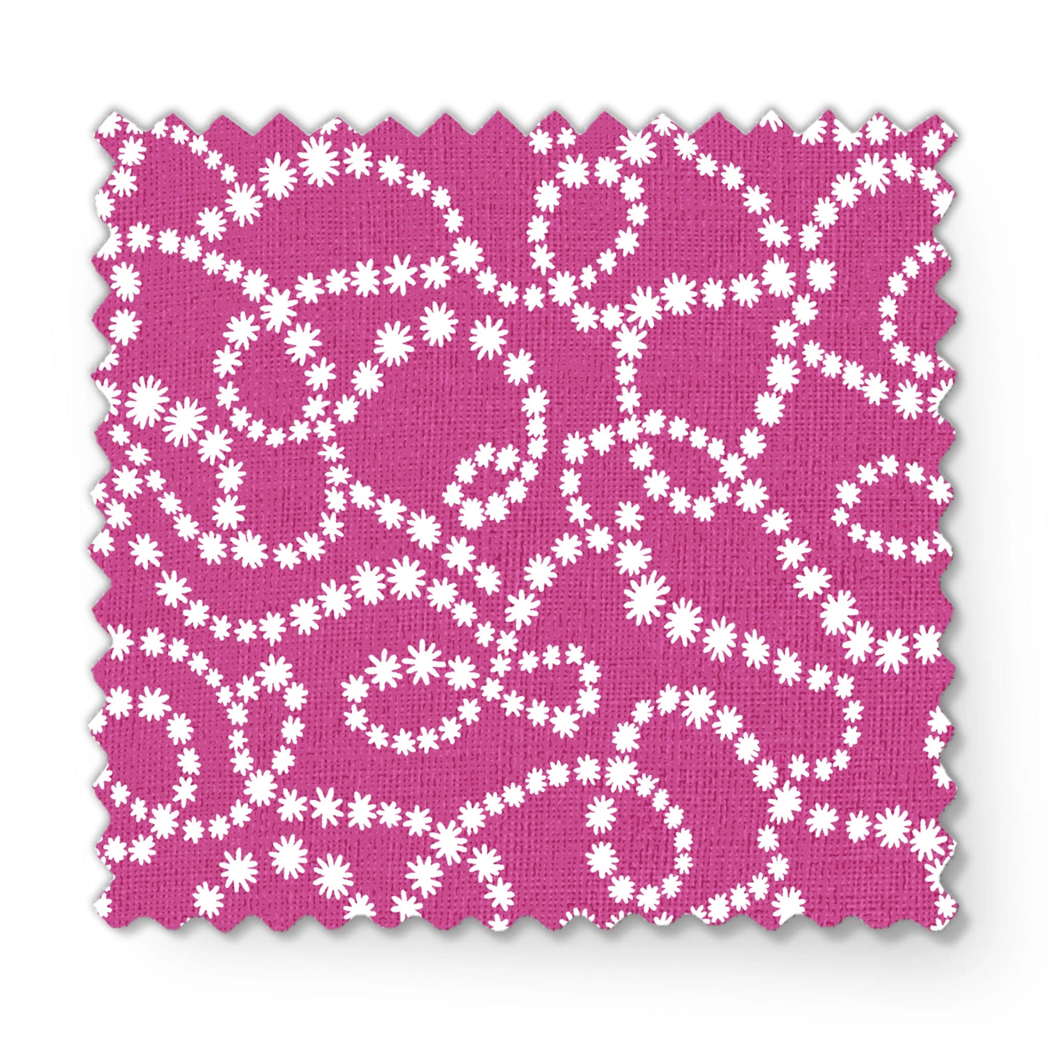 Magenta background with swirling white dotted pattern resembling pearl strands in decorative loops fabric swatch mockup