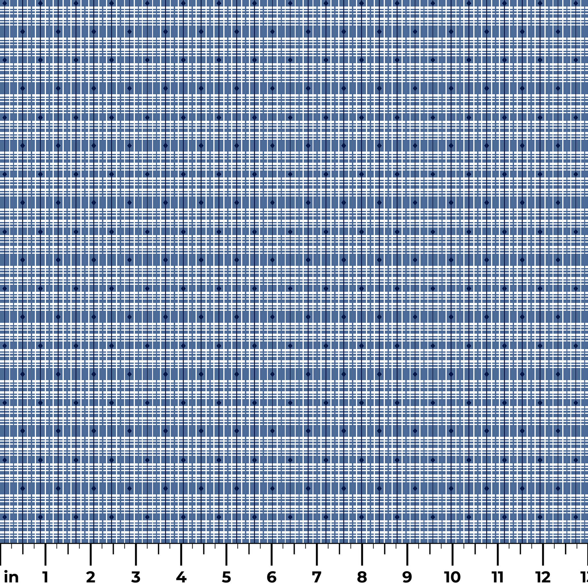 Blue and white plaid pattern with thin grid lines in various shades of blue on light background ruler