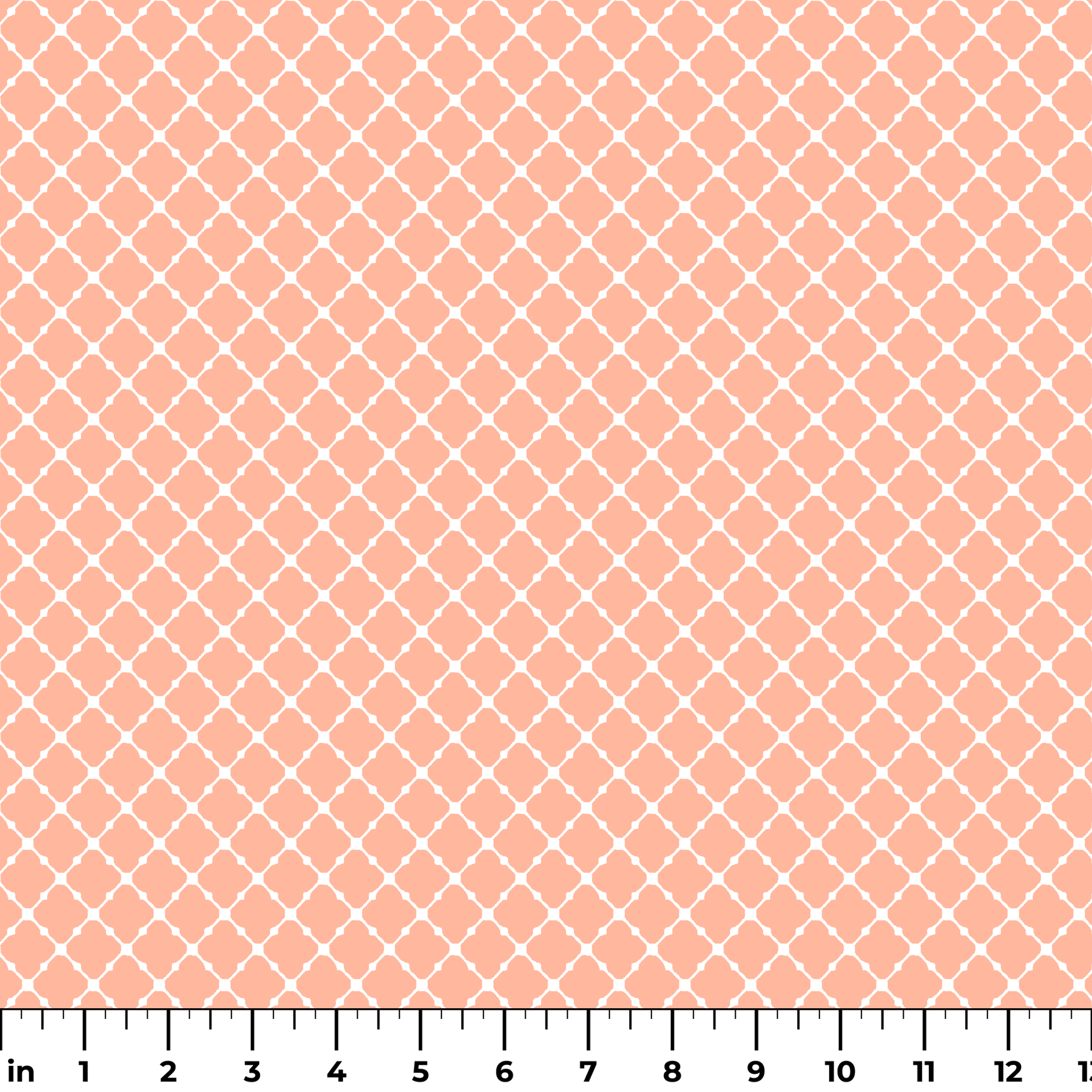 Peach and white quatrefoil pattern with regular geometric shapes in a lattice arrangement ruler