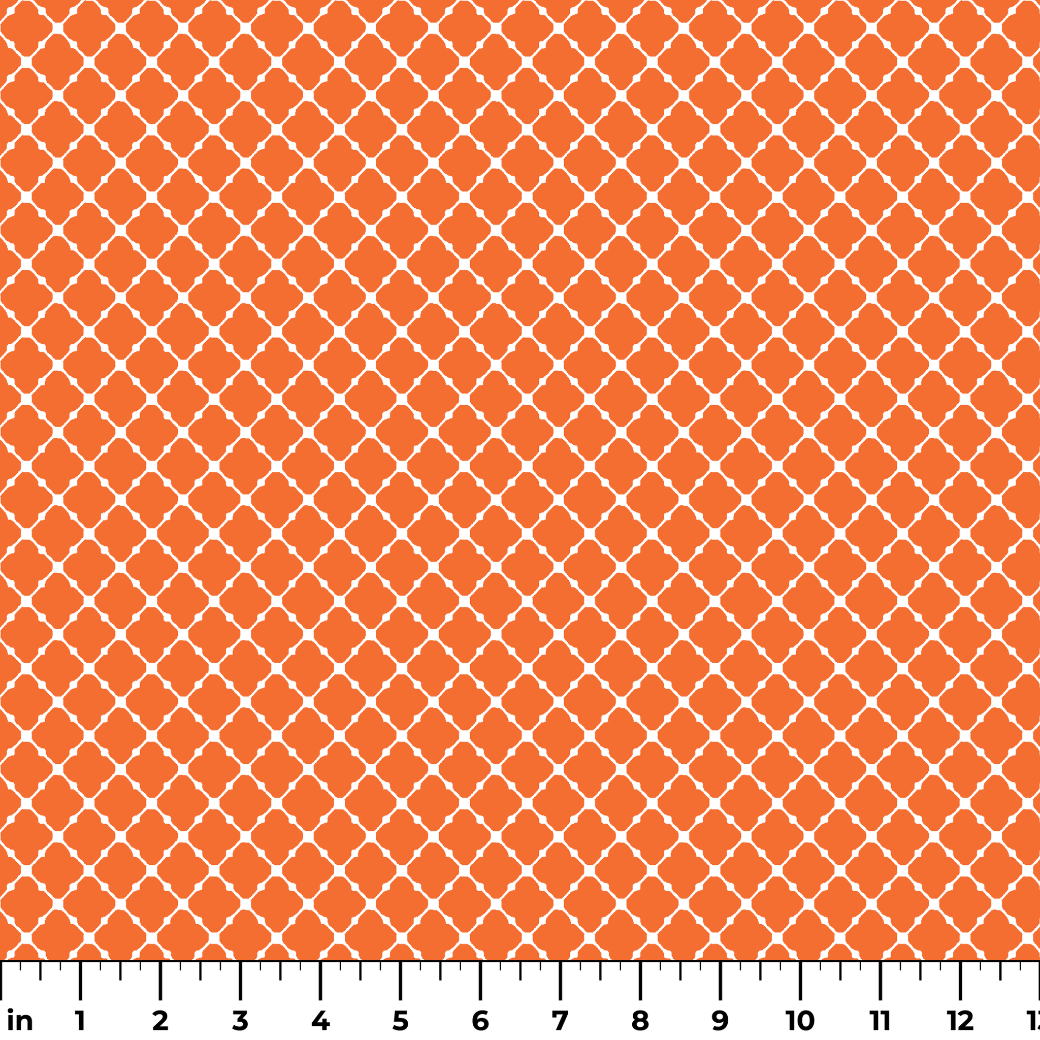 Burnt Orange and white quatrefoil pattern with smooth lattice design on orange background ruler