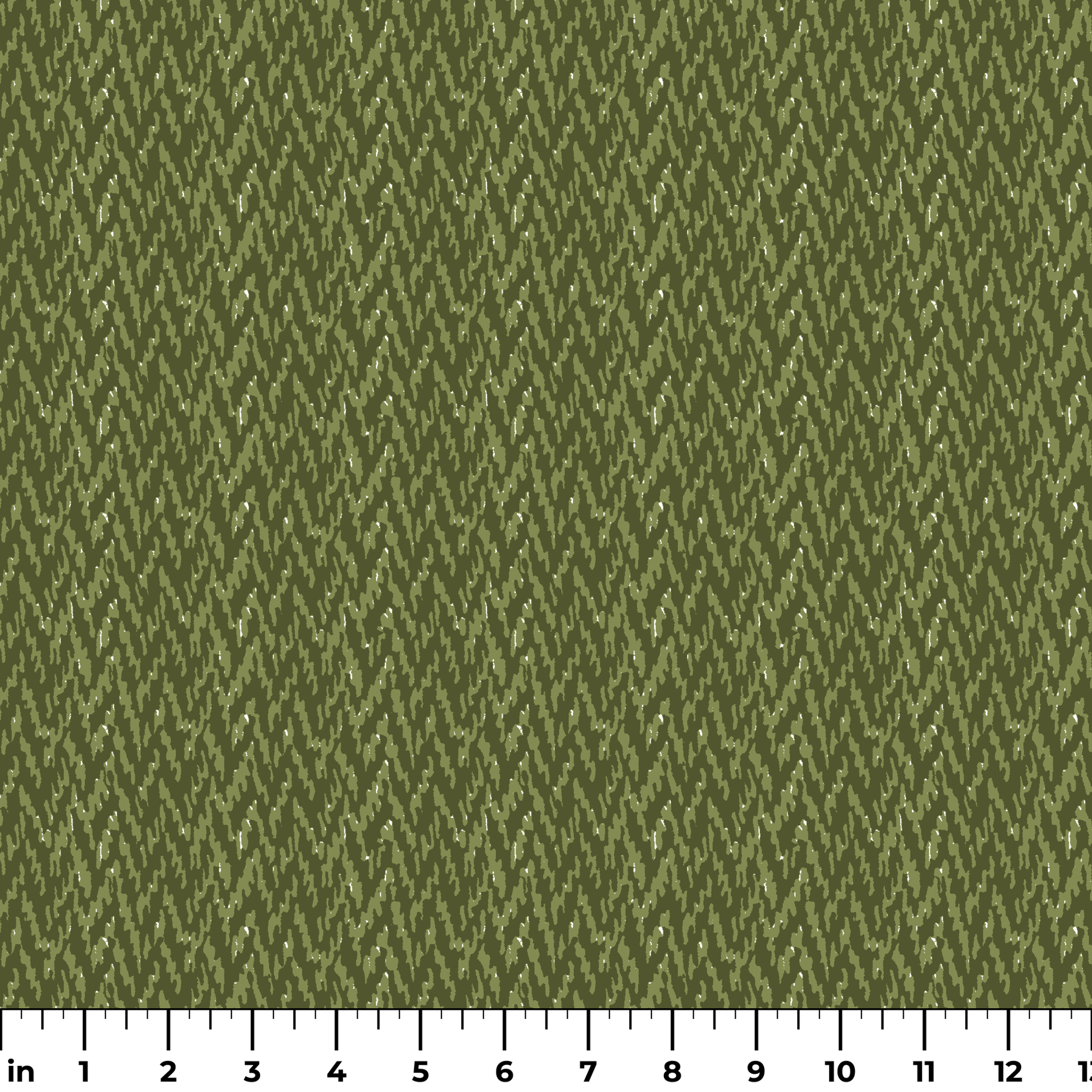 Military camouflage pattern in various shades of olive green with irregular vertical stripes ruler