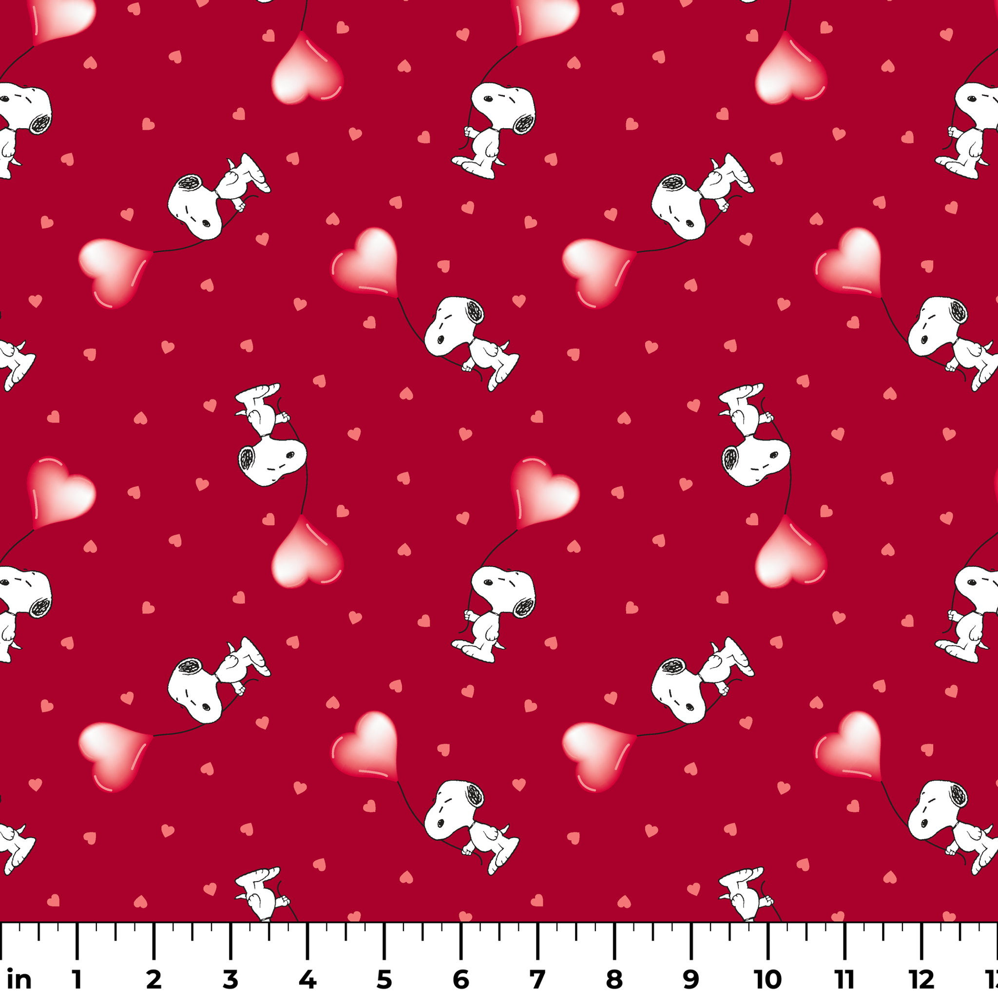 Snoopy scattered on red background with pink and white hearts pattern ruler