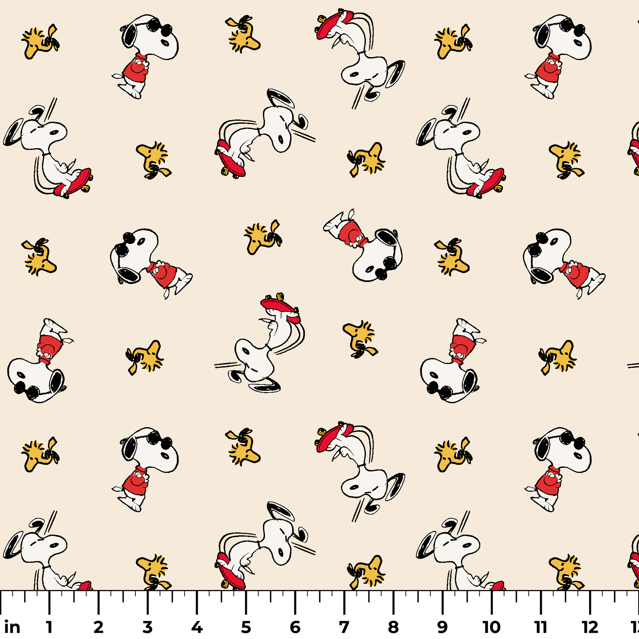 Snoopy and Woodstock on cream background, arranged in pattern ruler