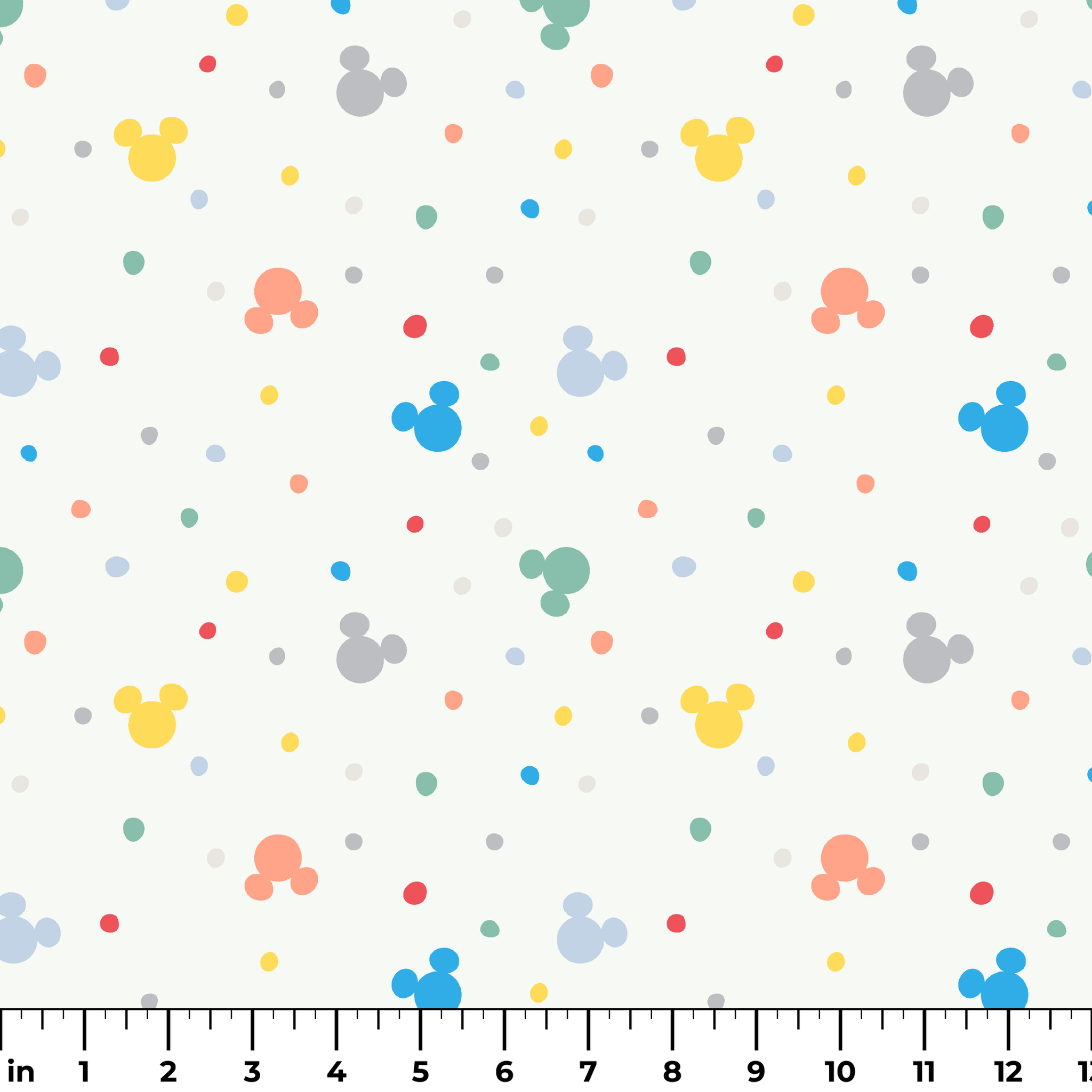 Colorful Disney Mickey Mouse silhouette pattern with pastel dots on white background ruler