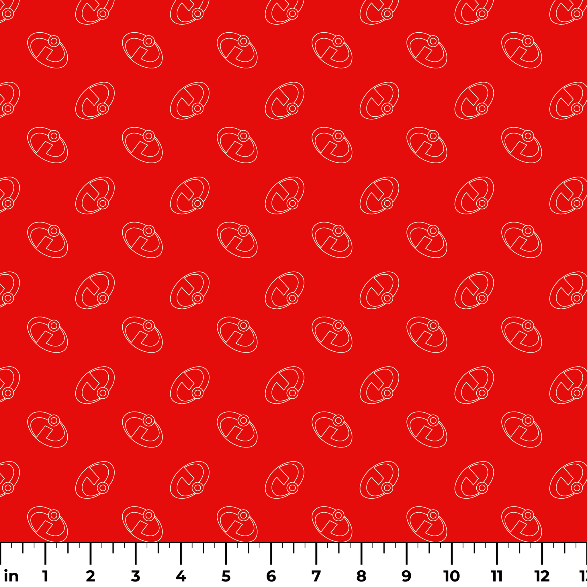 Red background with The Incredibles logos in a repeating pattern ruler