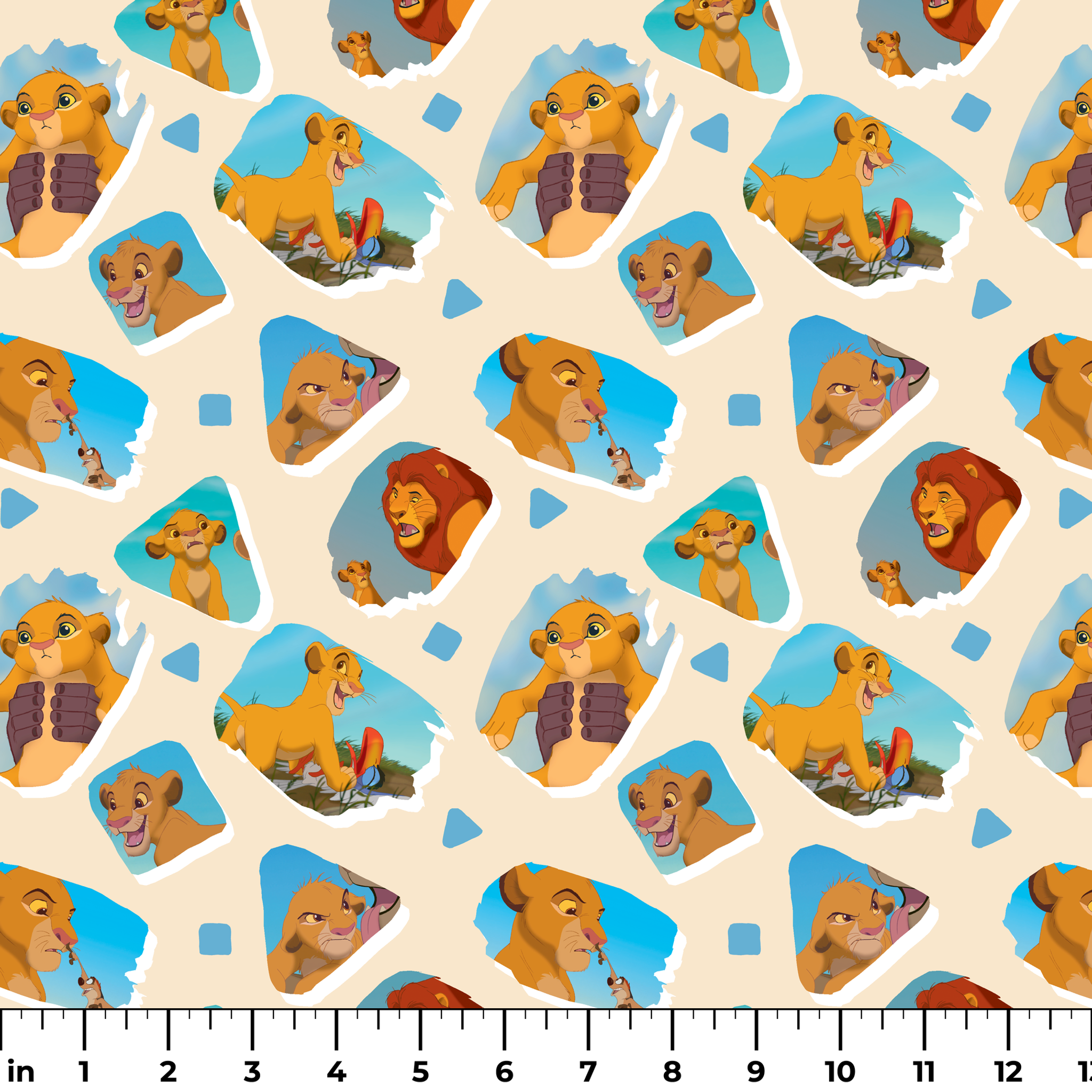 Young lion cub characters from The Lion King in a repeating pattern on cream background ruler