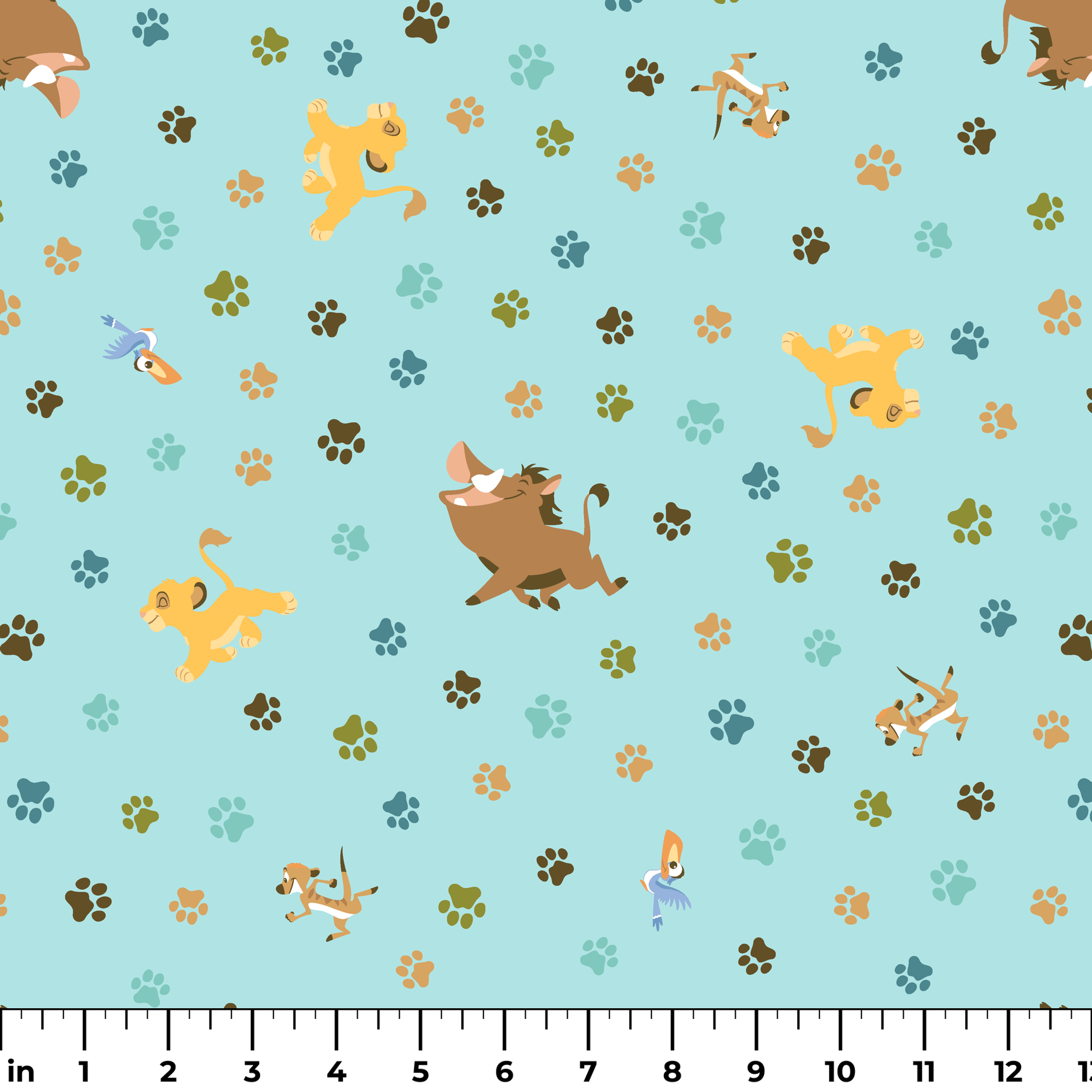 The Lion King pattern with paw prints on light blue background ruler