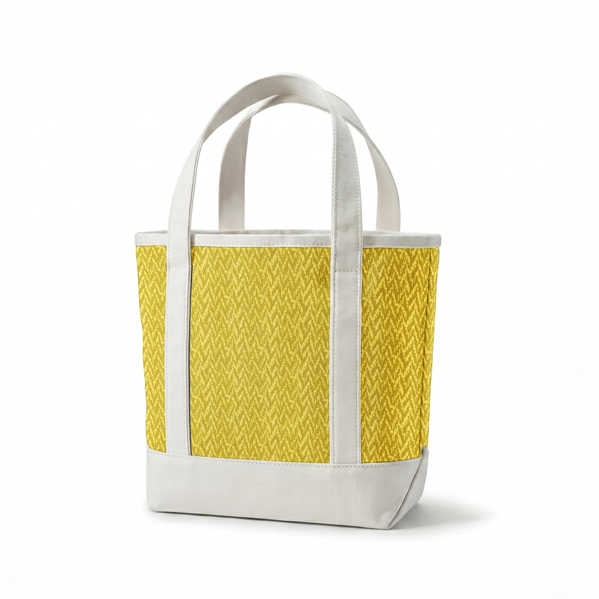 Abstract olive green and pale yellow pattern with irregular vertical brushstroke-like shapes springs canvastote mockup