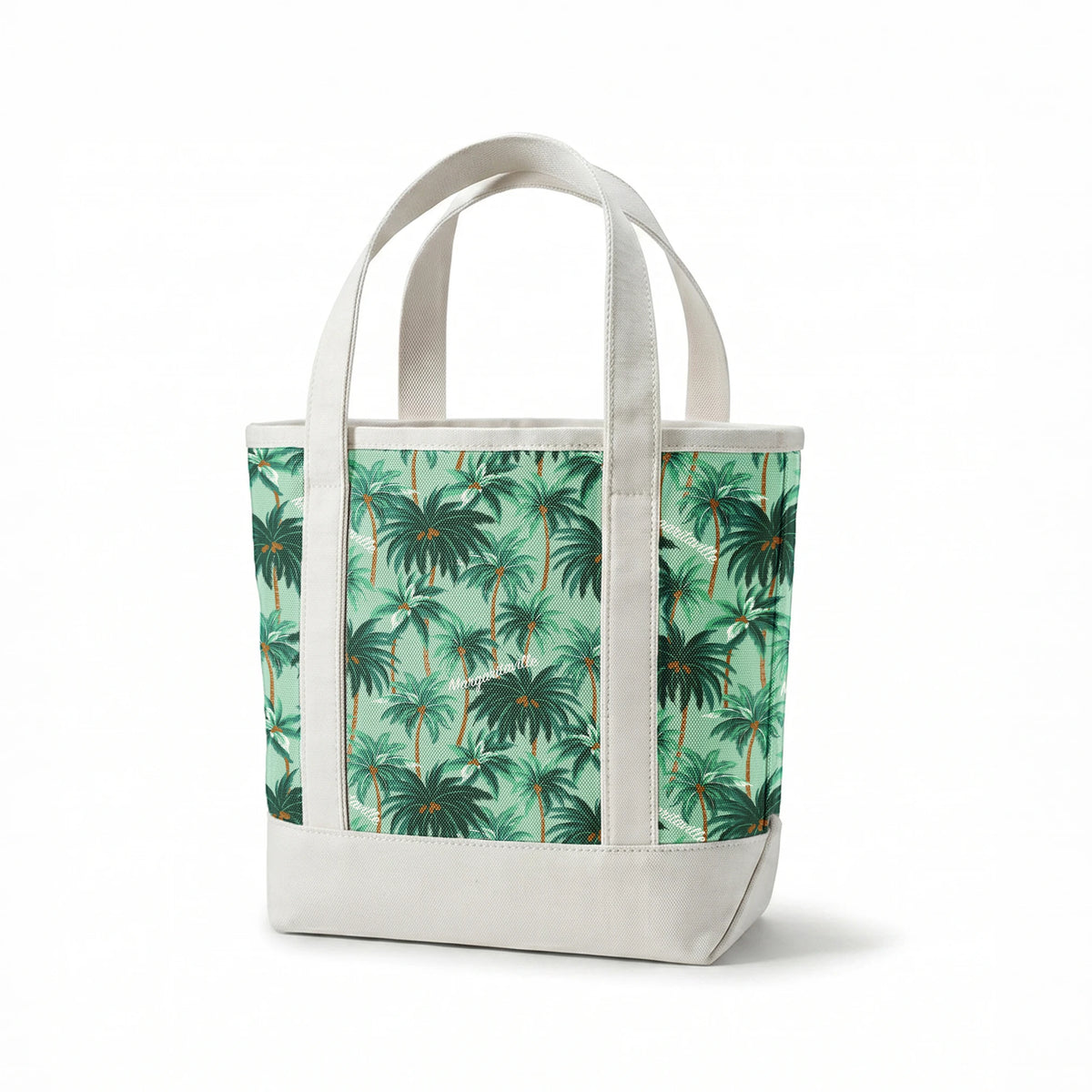 Margaritaville palm tree pattern on mint green background, tropical design with repeated dark green palms