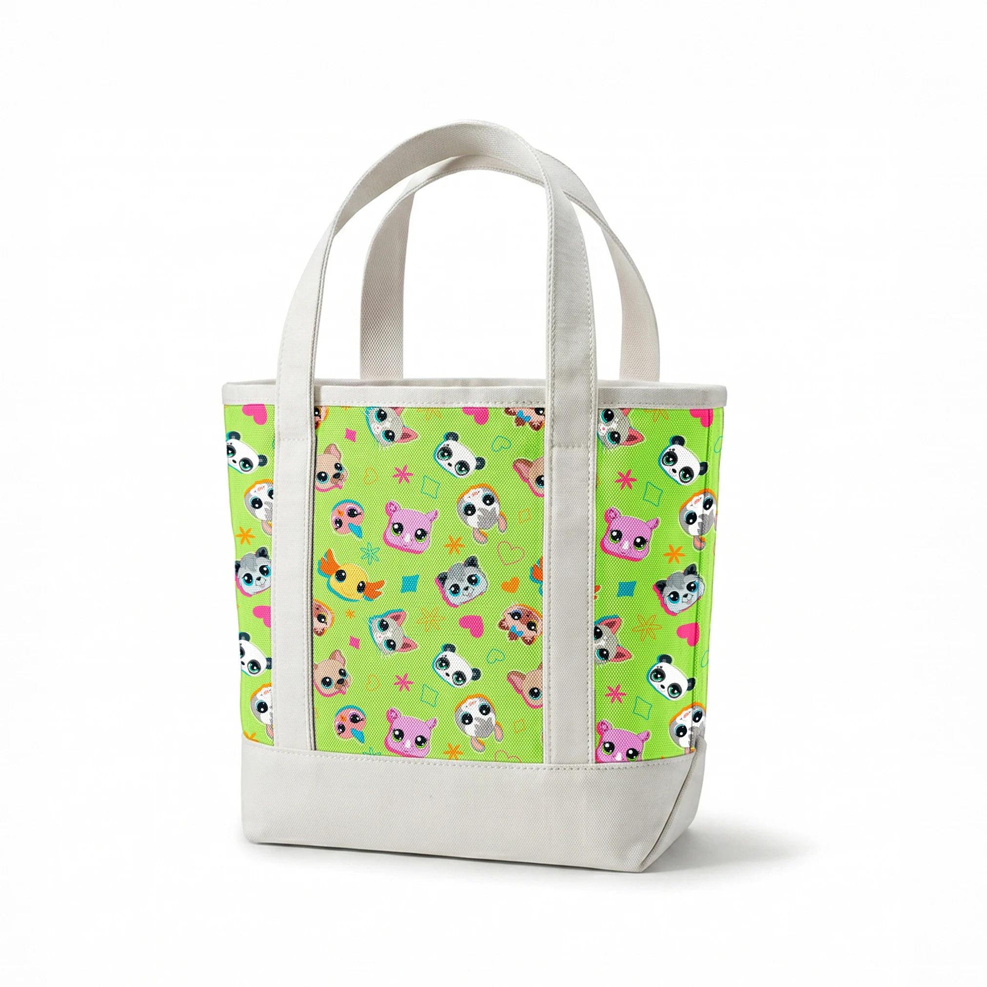 Hasbro Littliest Pet Shop Shapes and Faces on Green Fabric