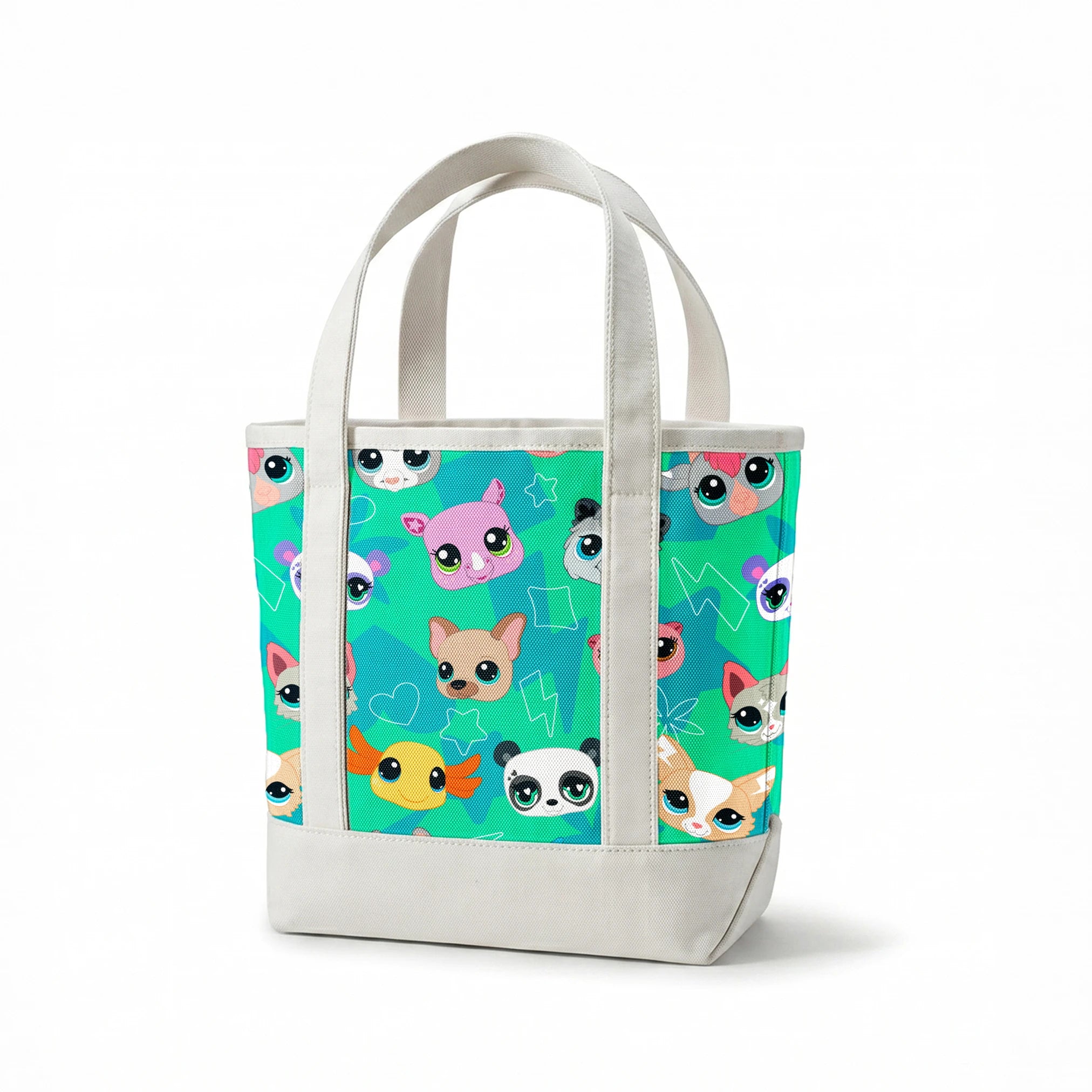 Hasbro Littliest Pet Shop Cute Faces Toss on Seafoam Green Fabric