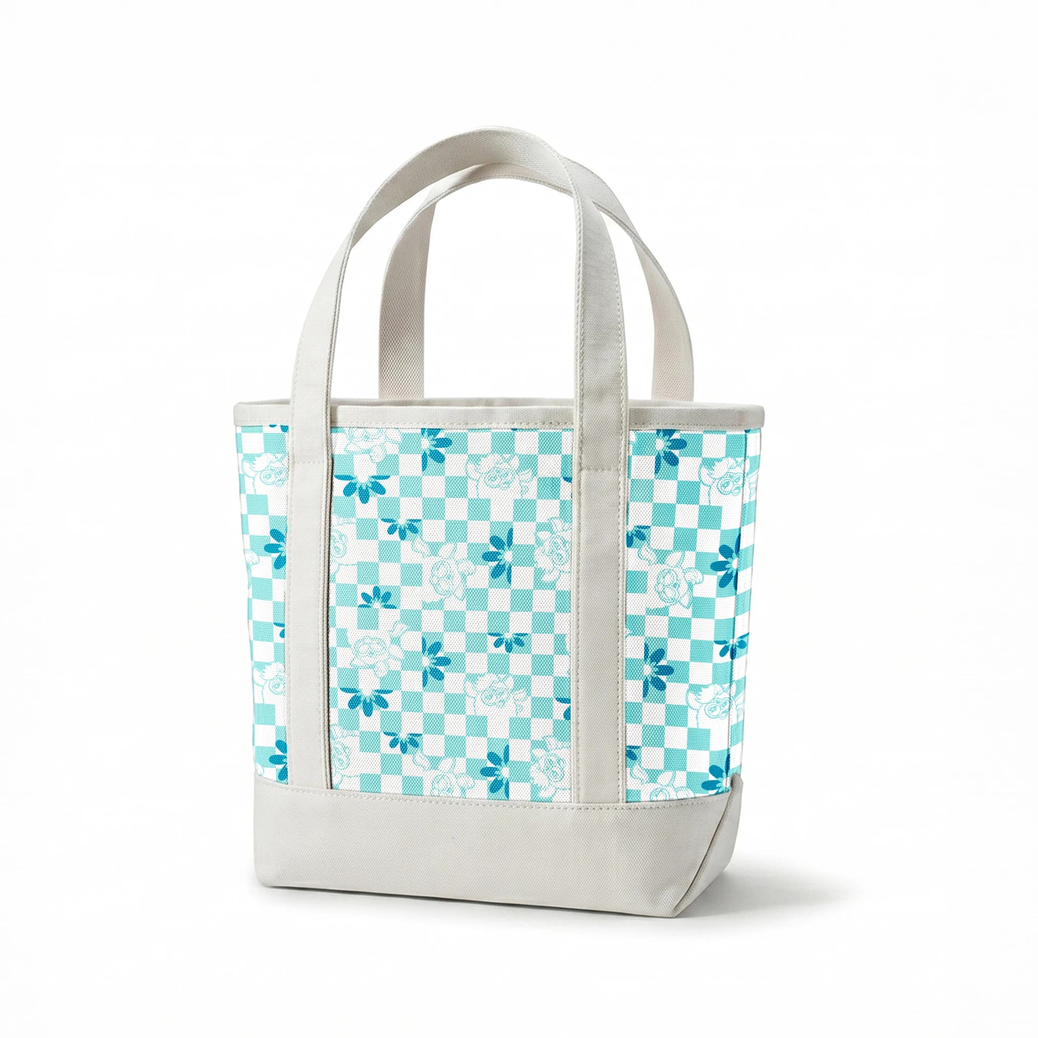 Hasbro Furby Checkered Flowers on Blue Fabric
