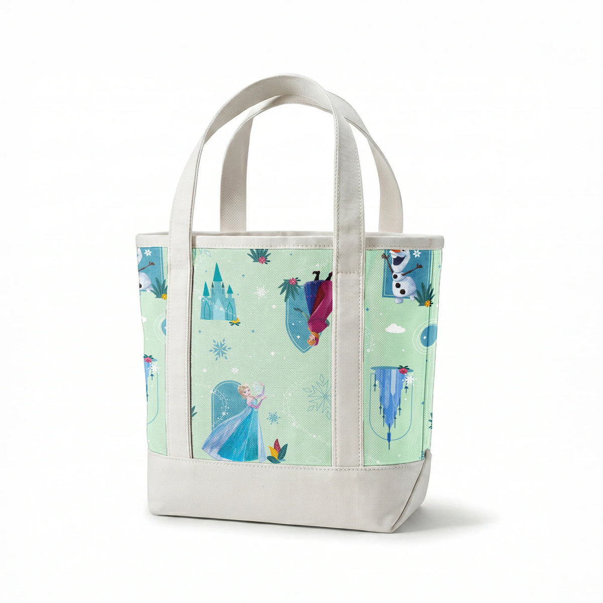 Disney Frozen Falling Snow on Green Fabric