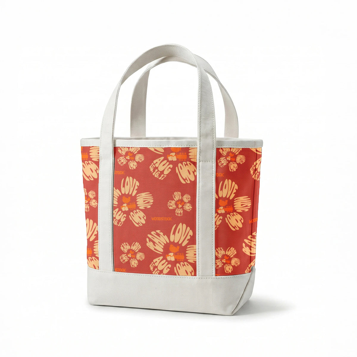 Woodstock Peace, Love, Music Florals on Rust Fabric