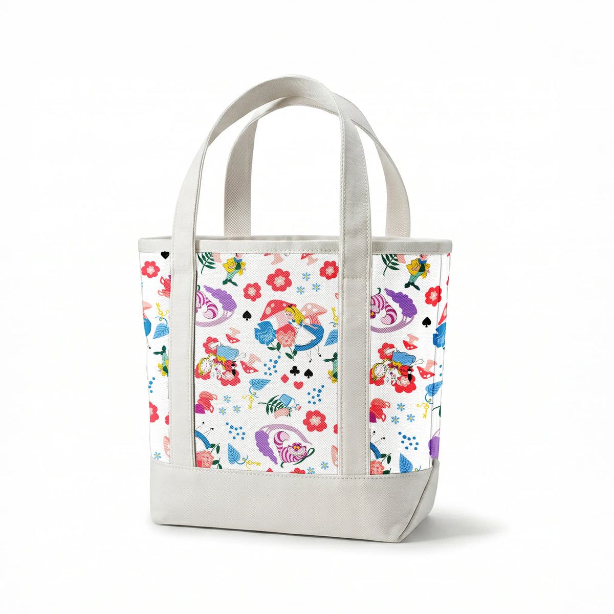 Disney Alice in Wonderland Wandering in Wonderland on White Fabric