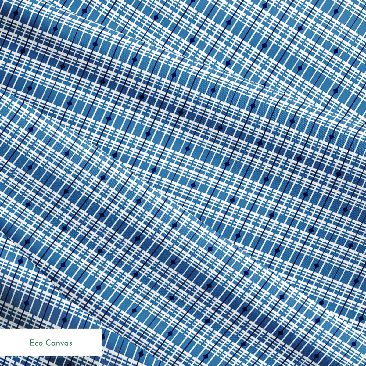 Blue and white plaid pattern with thin grid lines in various shades of blue on light background springs ecocanvas texture