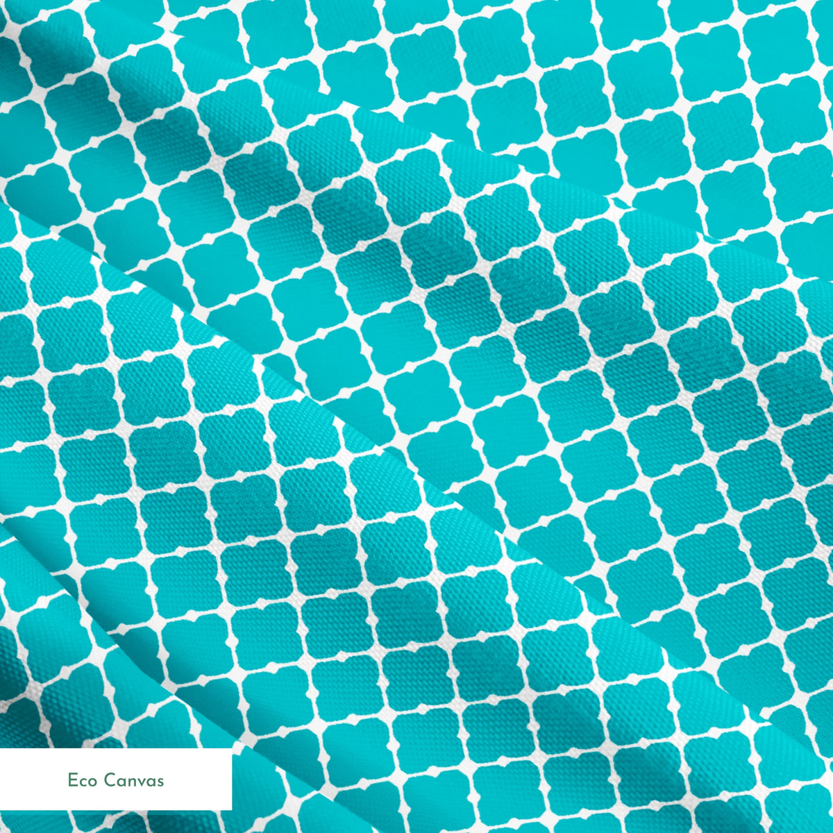 Turquoise and white quatrefoil pattern with Moroccan-inspired geometric design springs ecocanvas texture