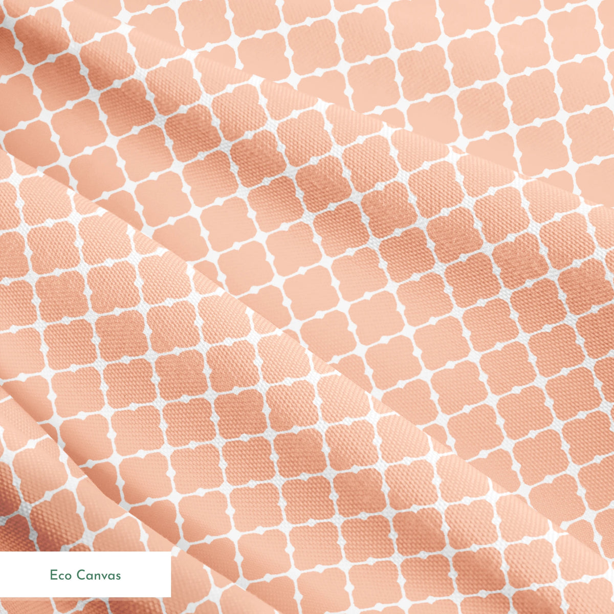 Peach and white quatrefoil pattern with regular geometric shapes in a lattice arrangement springs ecocanvas texture