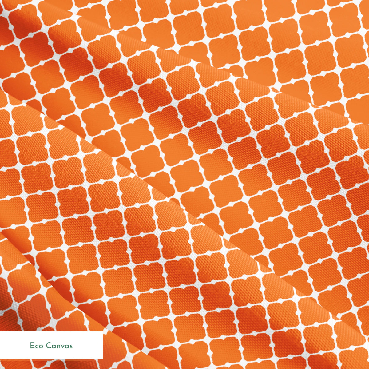 Burnt Orange and white quatrefoil pattern with smooth lattice design on orange background springs ecocanvas texture