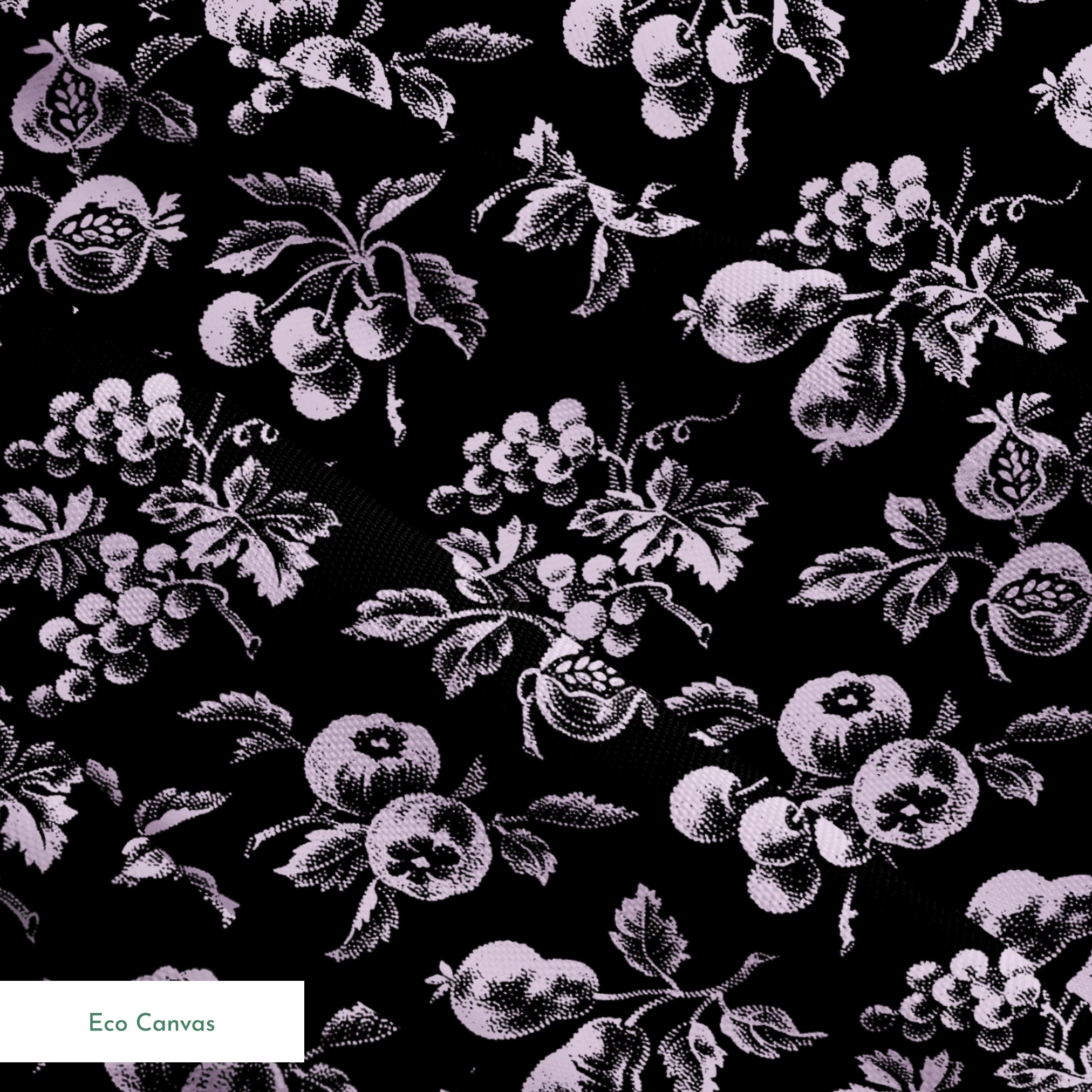 Elegant monochrome floral pattern with delicate white flowers scattered on a black background springs ecocanvas texture