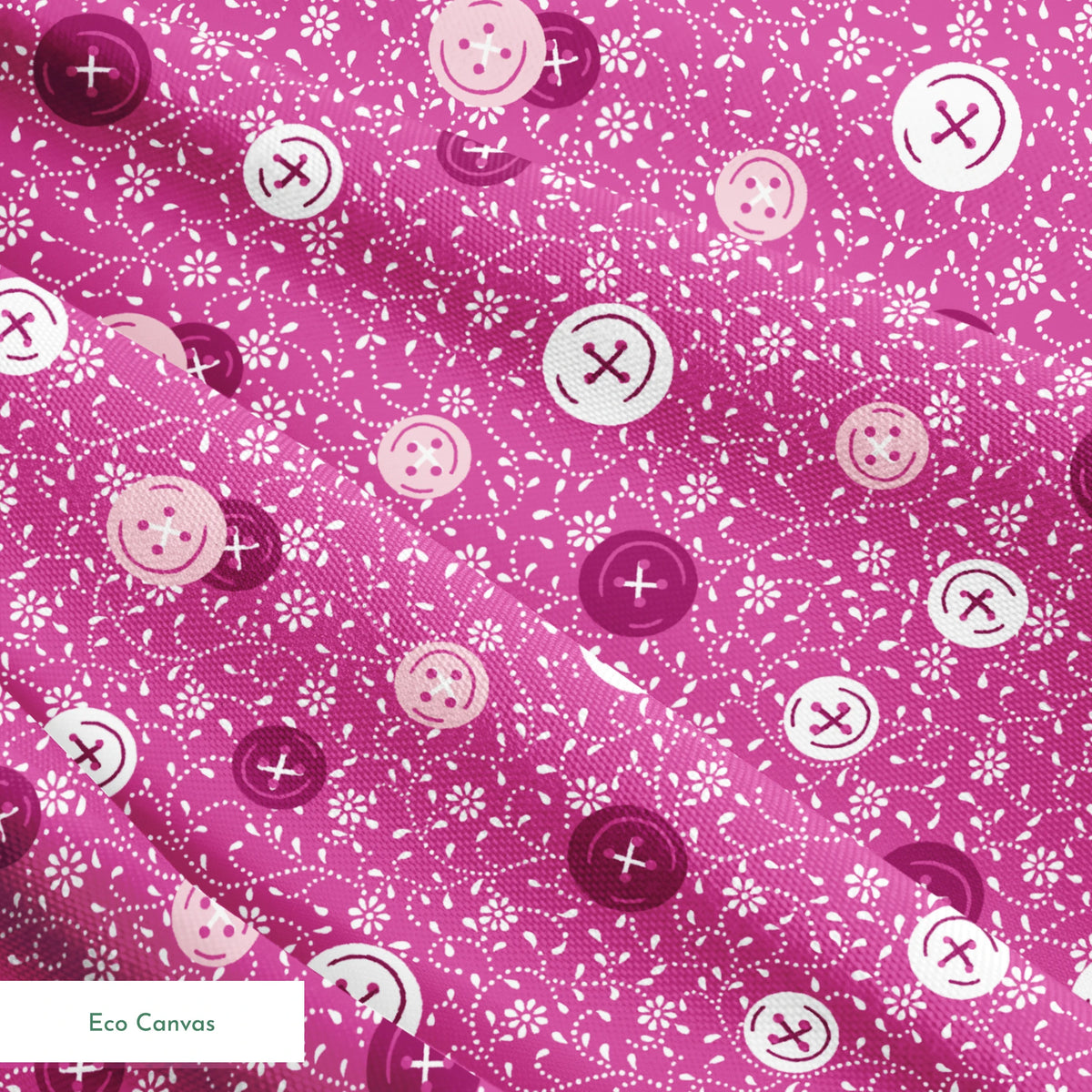 Magenta background with white floral pattern and buttons scattered throughout springs ecocanvas texture