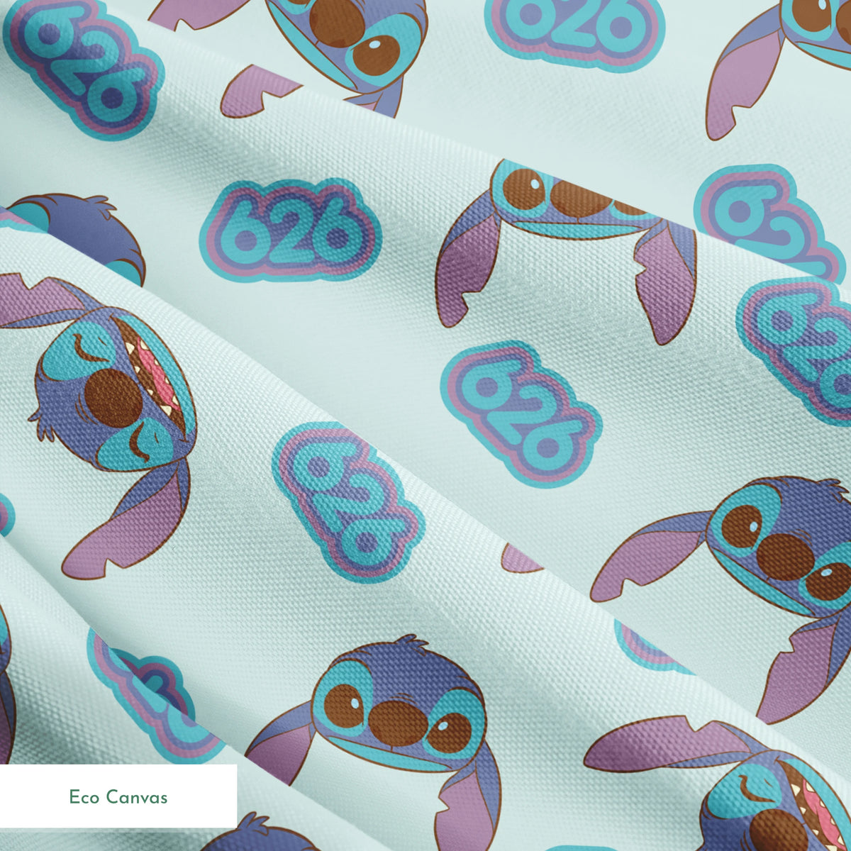 Blue cartoon creatures with large ears and swirl patterns on light teal background springs ecocanvas texture