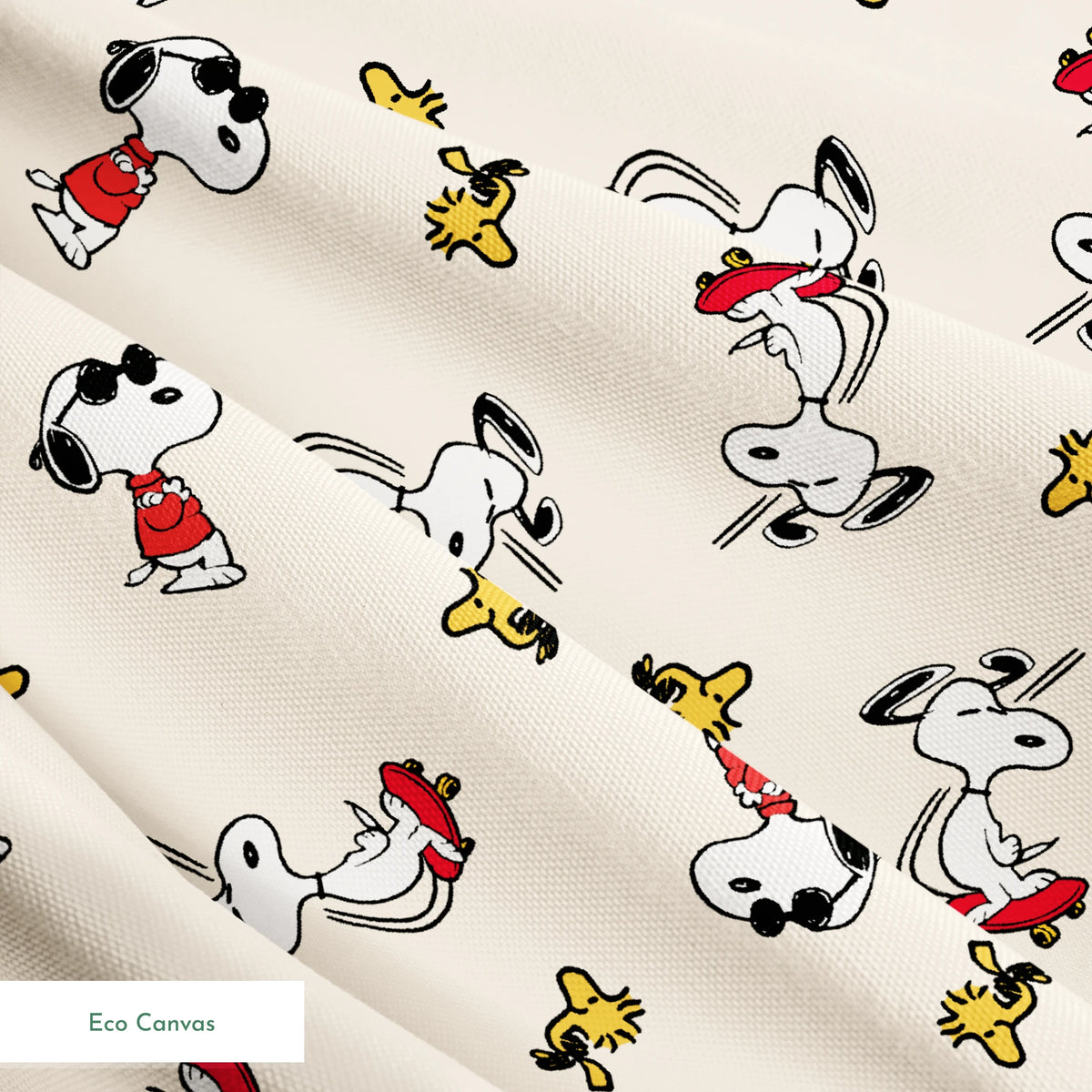 Snoopy and Woodstock on cream background, arranged in pattern springs ecocanvas texture