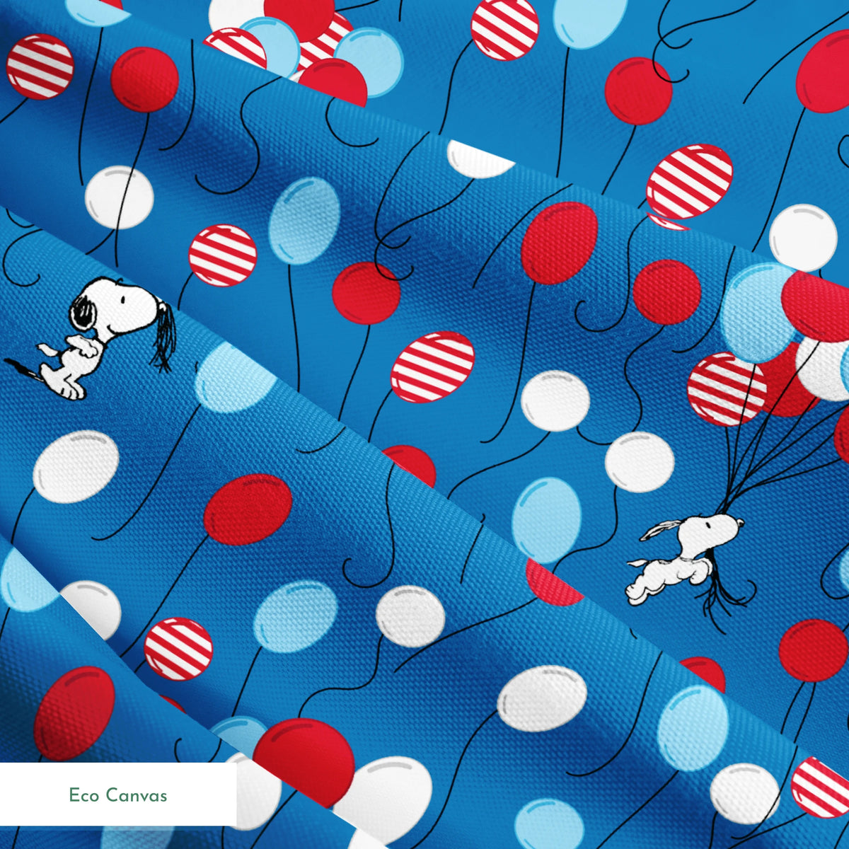 Snoopy patriotic blue pattern with red, white, and blue balloons and stars in American flag style springs ecocanvas texture