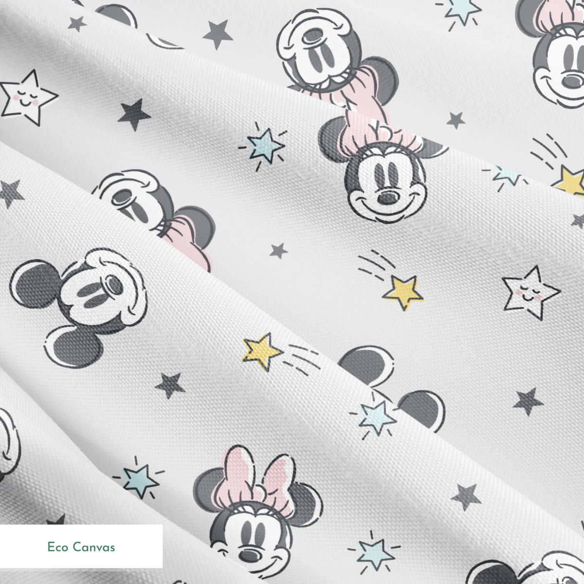 Mickey and Minnie Mouse pattern with stars on light gray background springs ecocanvas texture