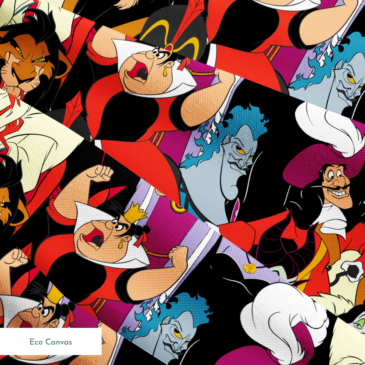 Disney villains collage featuring colorful animated characters with distinct evil expressions and iconic costumes. springs ecocanvas texture