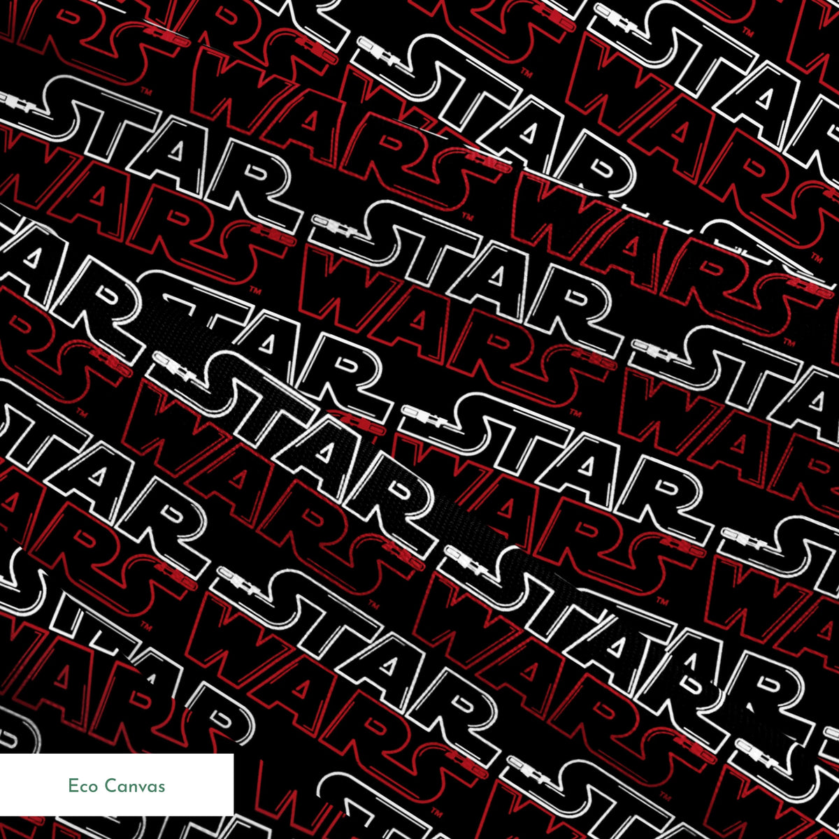 Star Wars logo pattern with white "STAR" and red "WARS" text repeating on black background springs ecocanvas texture