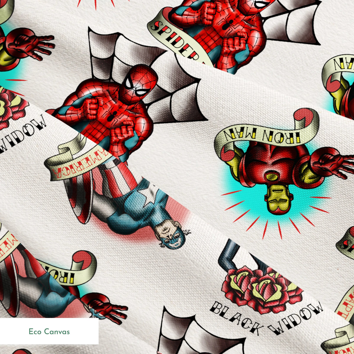 Traditional tattoo flash art designs featuring black panthers, hearts with daggers, spider webs, and colorful elements on cream background springs ecocanvas texture