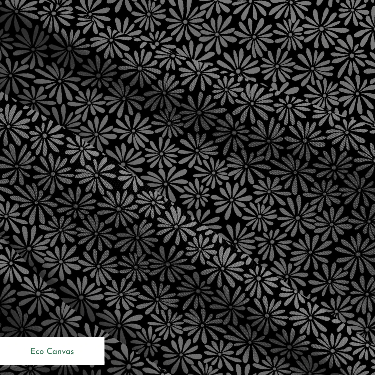 Tonal gray daisy ditsy floral fabric on a black background, designed by Nicole Tamarin – ideal for modern quilting and neutral sewing projects. springs ecocanvas texture