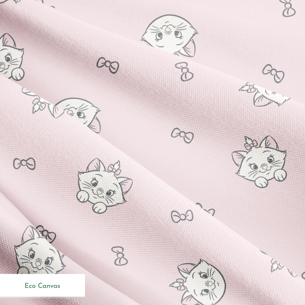 Cute cartoon cat faces with bows pattern on light pink background springs ecocanvas texture