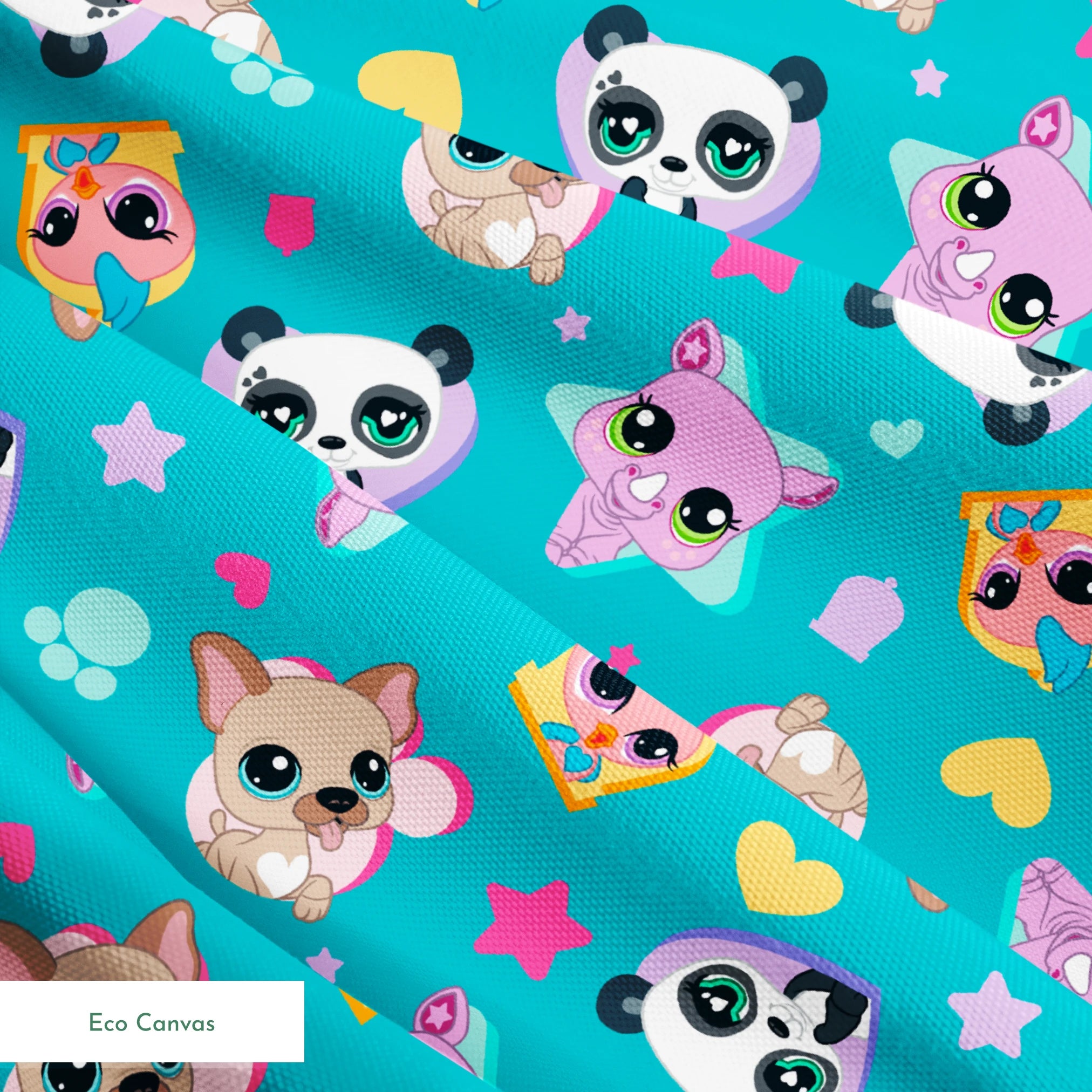 Hasbro Littliest Pet Shop Pet Friends on Aqua Fabric