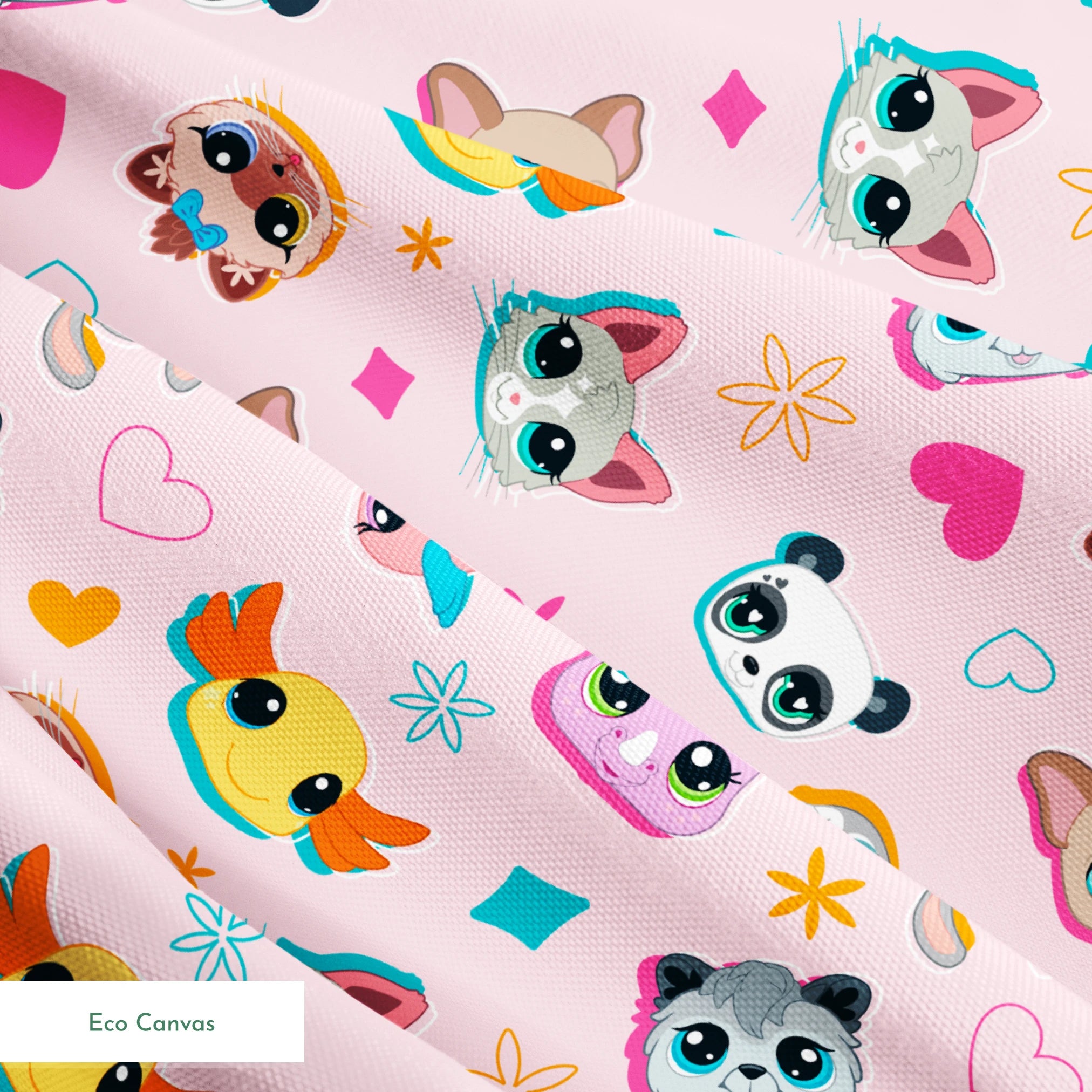 Hasbro Littliest Pet Shop Shapes and Faces on Petal Pink Fabric