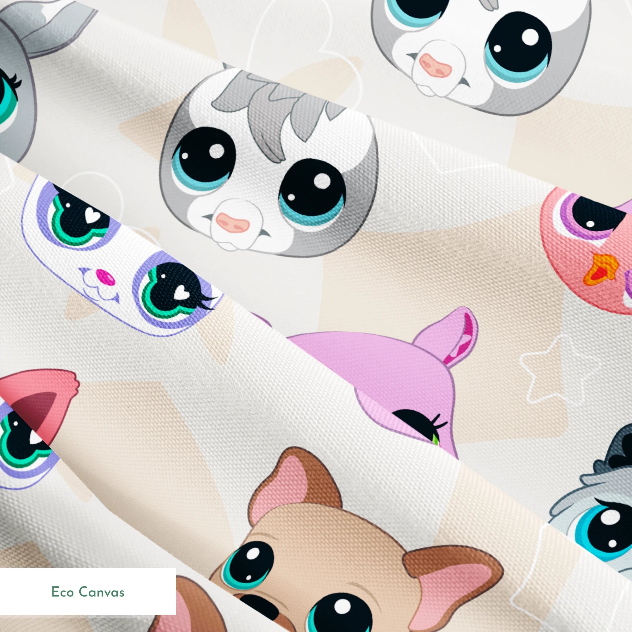 Hasbro Littliest Pet Shop Cute Faces Toss on Beige Fabric