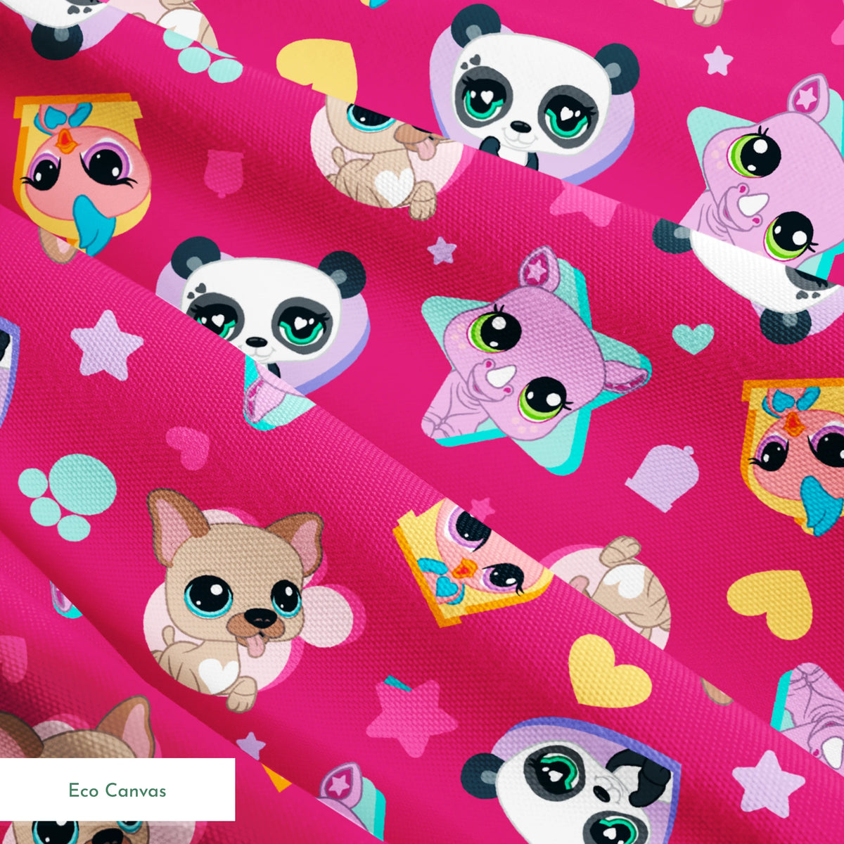 Hasbro Littliest Pet Shop Pet Friends on Pink Fabric