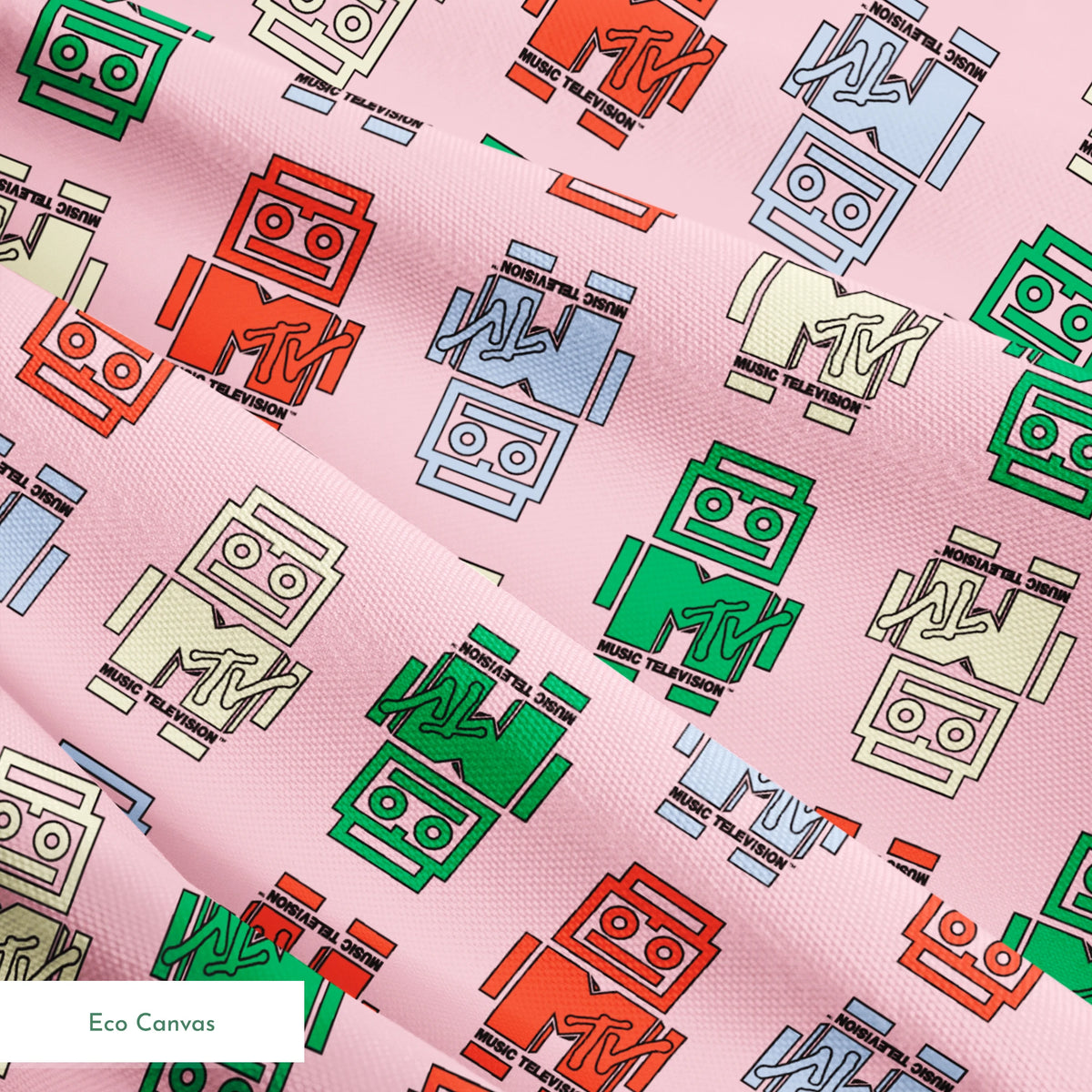 Paramount MTV Logo Robots on Pink Fabric