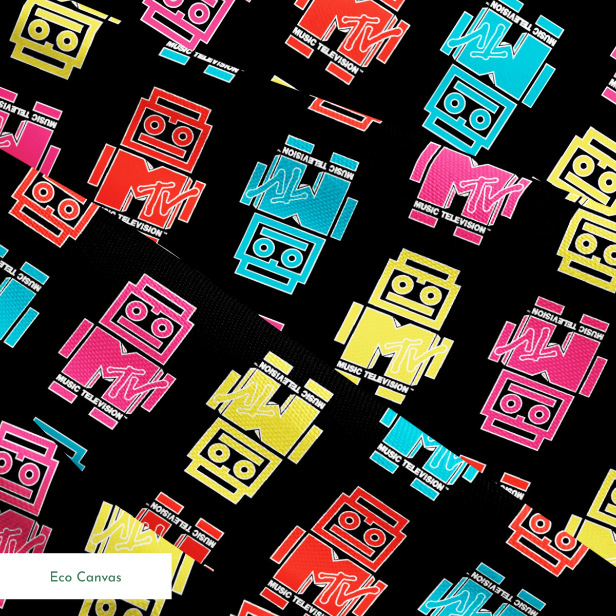 Paramount MTV Logo Robots on Black Fabric