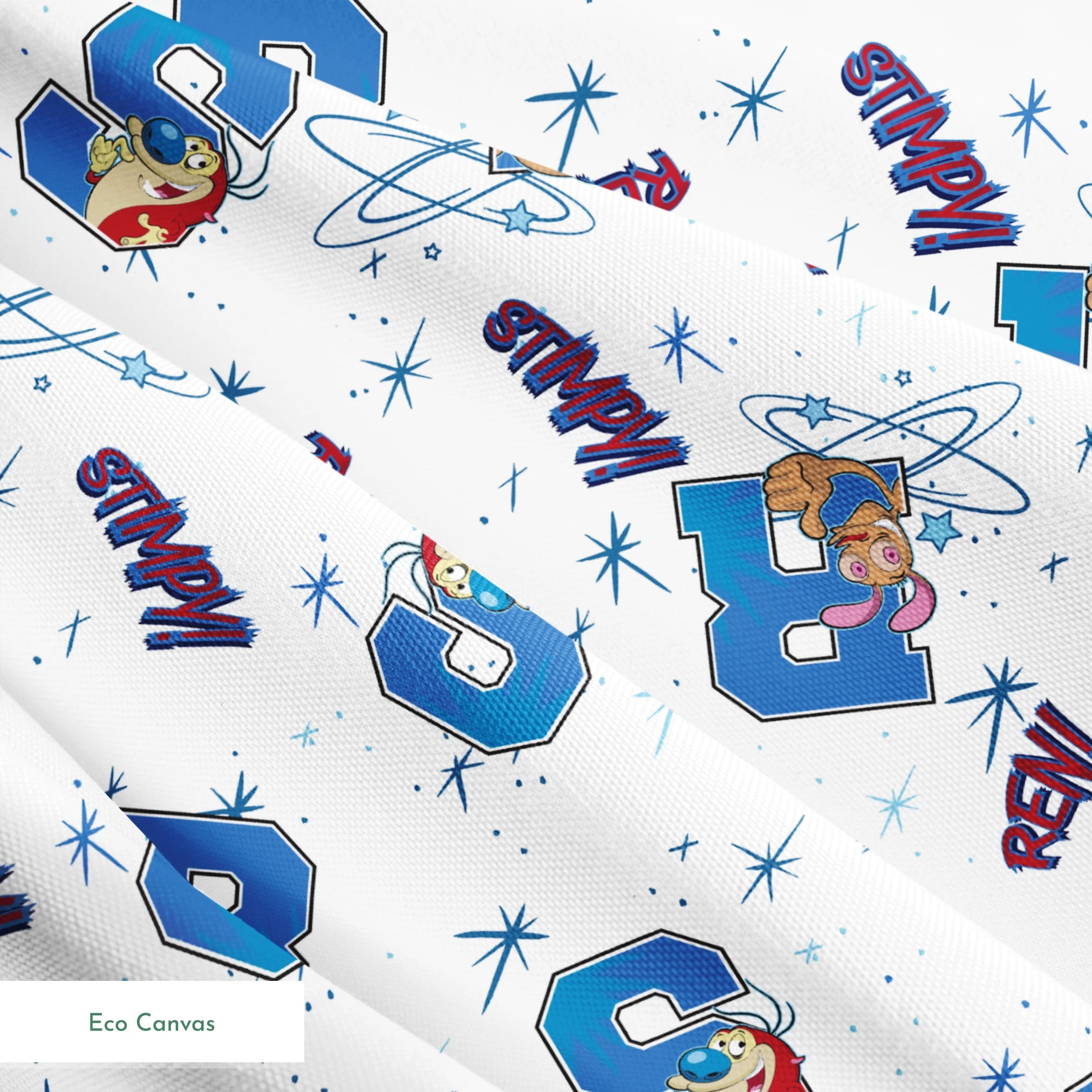 Ren & Stimpy Varsity Letters on White Fabric