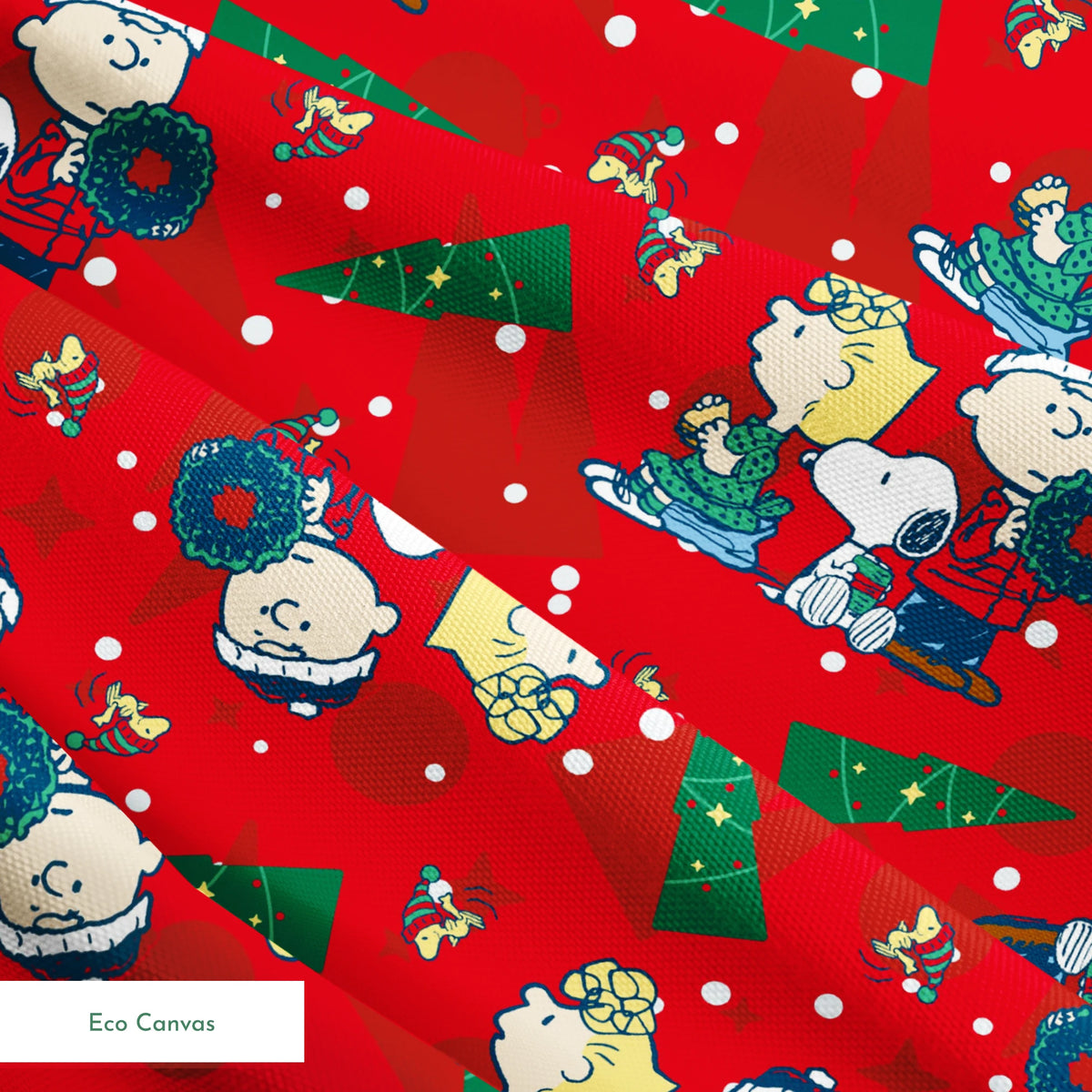 Peanuts Brown Family Christmas on Red Fabric