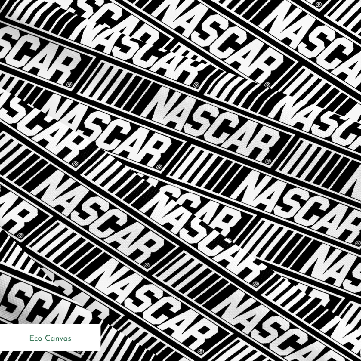 NASCAR® Retro Logo on White Stripes Fabric