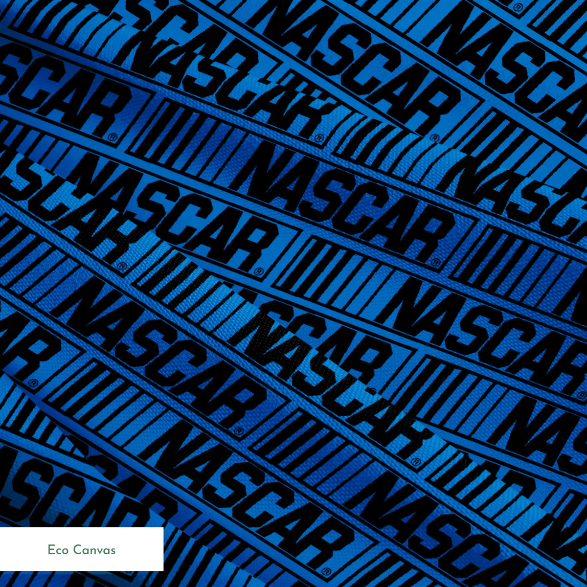 NASCAR® Retro Logo on Blue Stripes Fabric